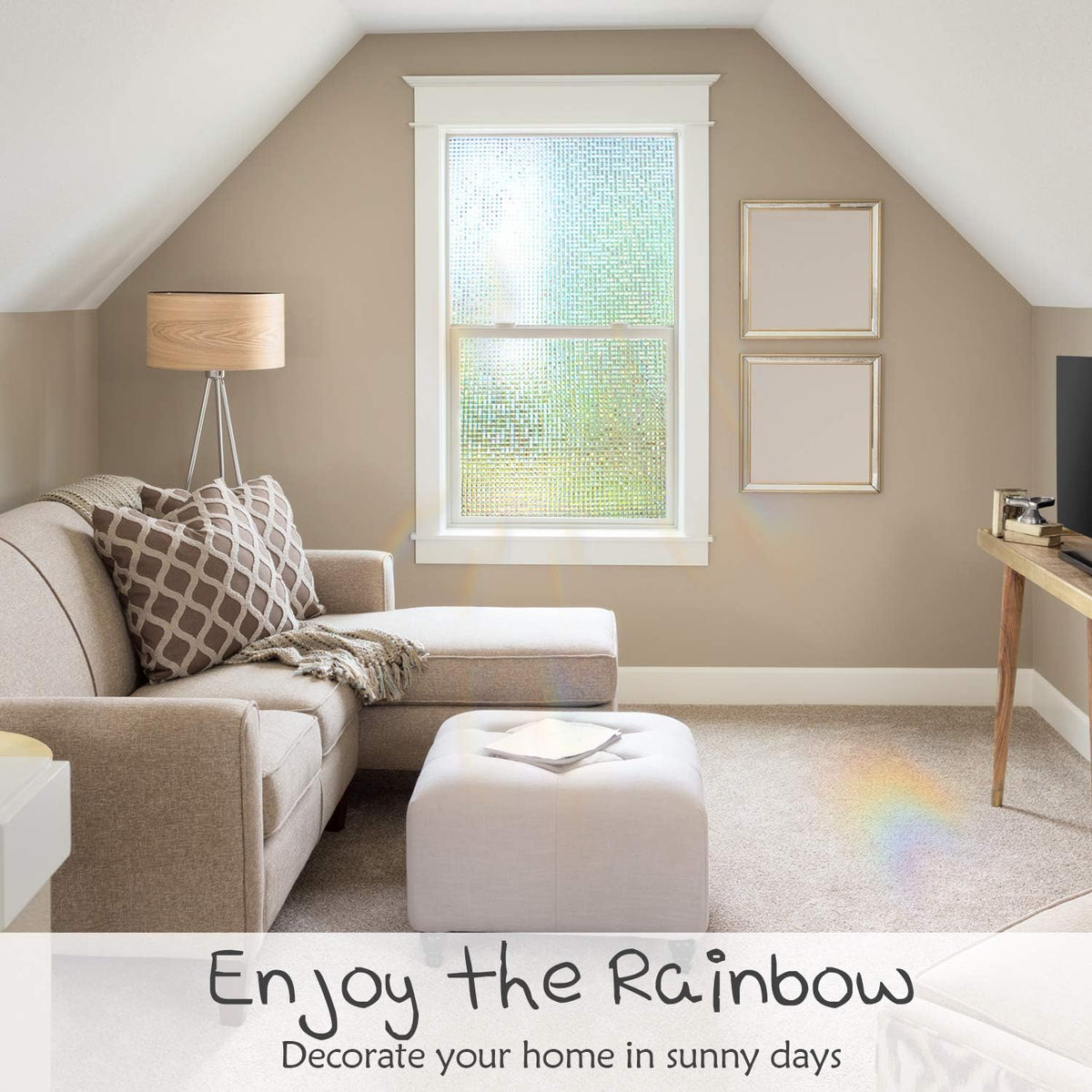 HIDBEA 3D Window Privacy Film - Rainbow Decorative Clings, Heat Control Vinyl Glass Tint, Mosaic Patterns - 17.5 x 78.7 Inches