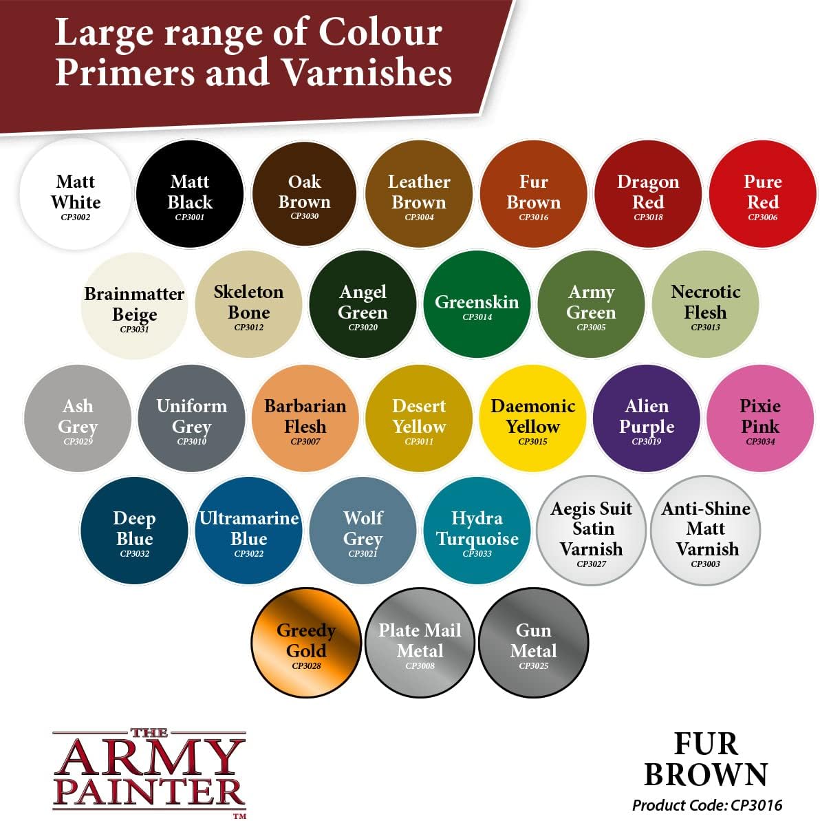 The Army Painter Colour Primer Fur Brown, 400 mL Acrylic Spray Primer, Spray Paint Basecoat for Miniature Priming, Tabletop Roleplaying, Boardgames, and Wargames Miniature Modelling