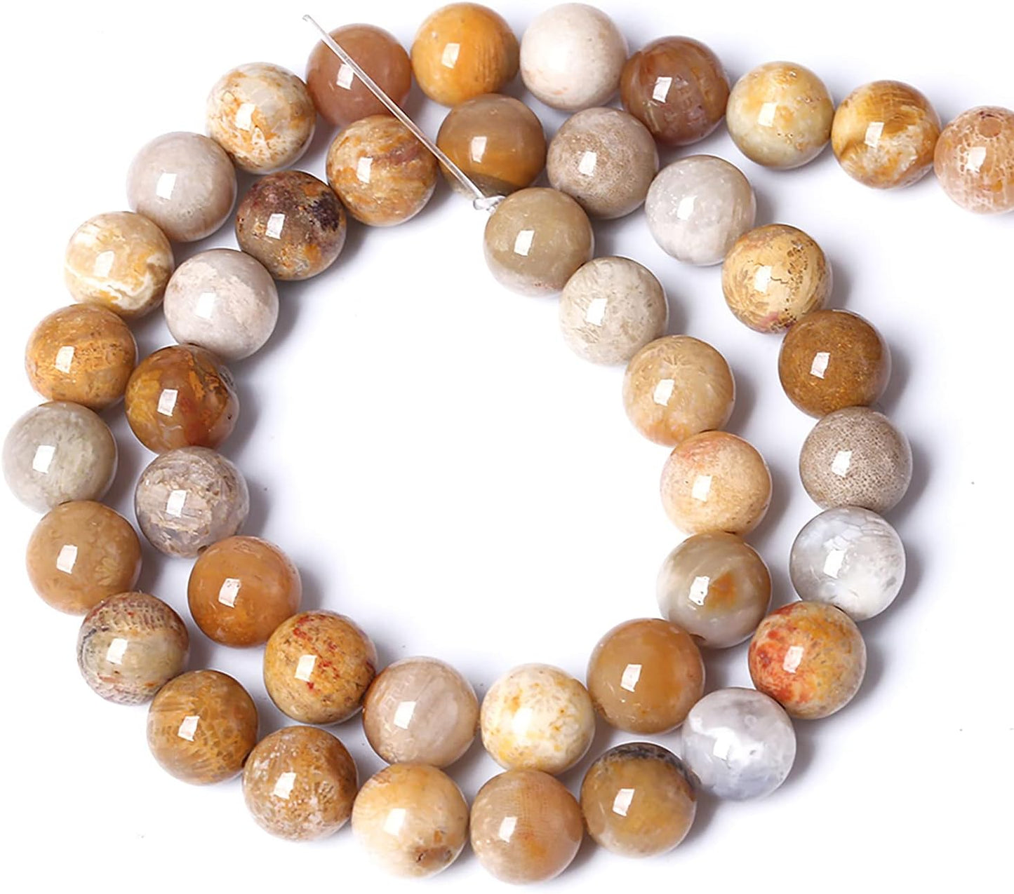 12pcs 32mm Natural Coral Jade Chrysanthemum Stone Beads Round Loose Beads for Jewelry Making,DIY Bracelet Necklace