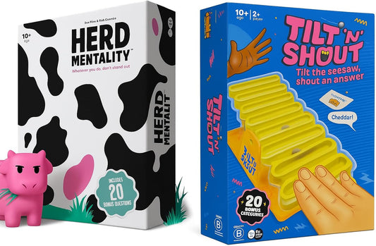 Party Game Bundle – Herd Mentality & Tilt ’N’ Shout | Fun Family Board Games for Adults, Teens & Kids | Fast-Paced, Easy-to-Learn Games for Parties & Game Night