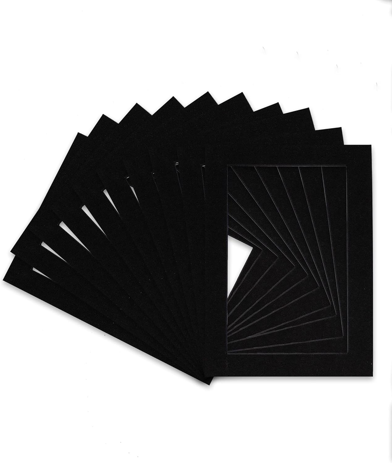 Pack of TEN 8.5x11 Mats Bevel Cut for 7x9 Photos - Acid Free Black with Black Core Precut Matboards For Pictures, Photos, Framing - 4-ply Thickness