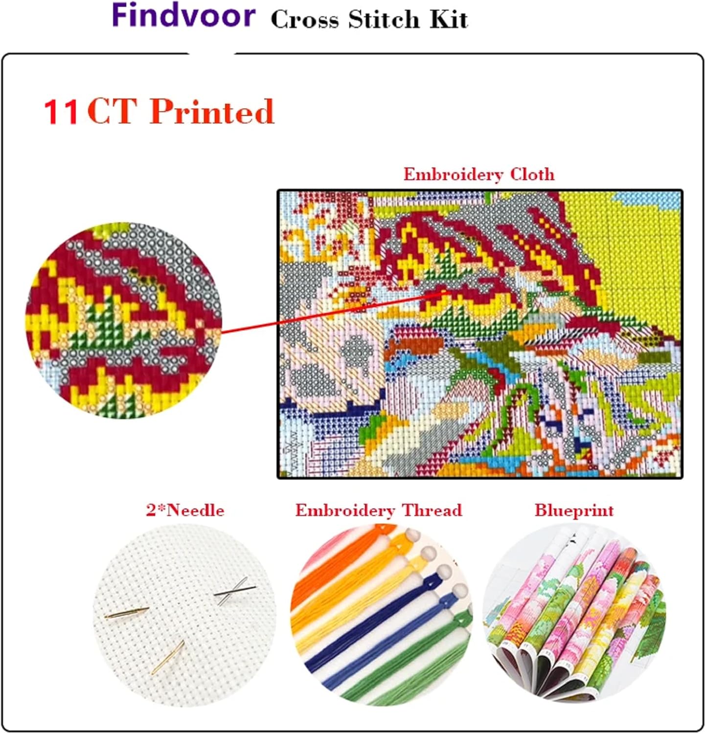 Hopeart Stamped Cross Stitch Kits for Beginner Embroidery Kits for Beginners Adults DIY 11CT Cross Stitch Patterns Needlepoint Kits Crossstitching Kits-Couple Bird 18x18 inch