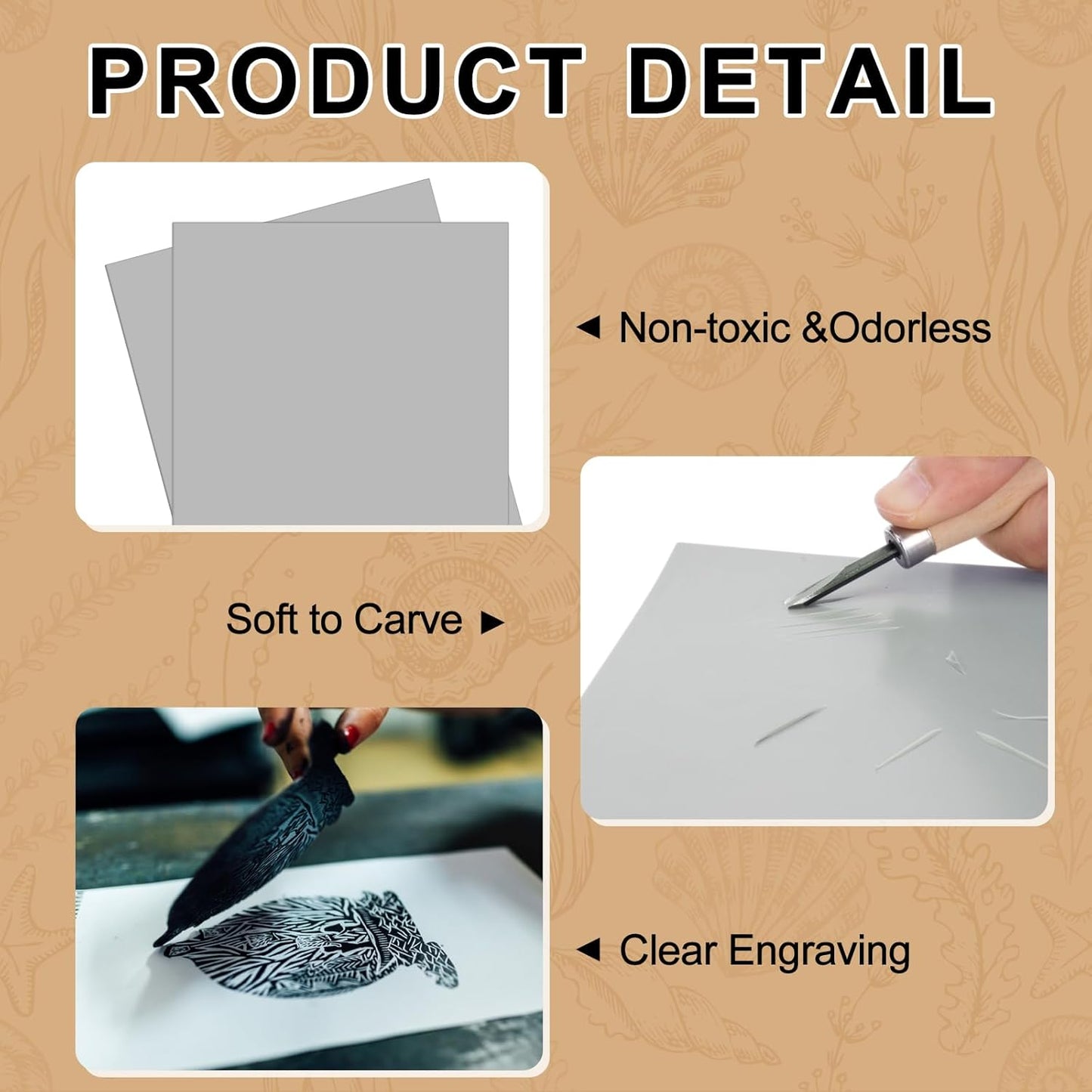 Yeaqee 8 Pcs 9 x 12 Inch Linoleum Block Rubber Carving Block Soft Linocut Blocks Large Linoleum Sheet Unmounted Lino Plates for Engraving Art Project Printmaking Artist Studio Supplies, Gray