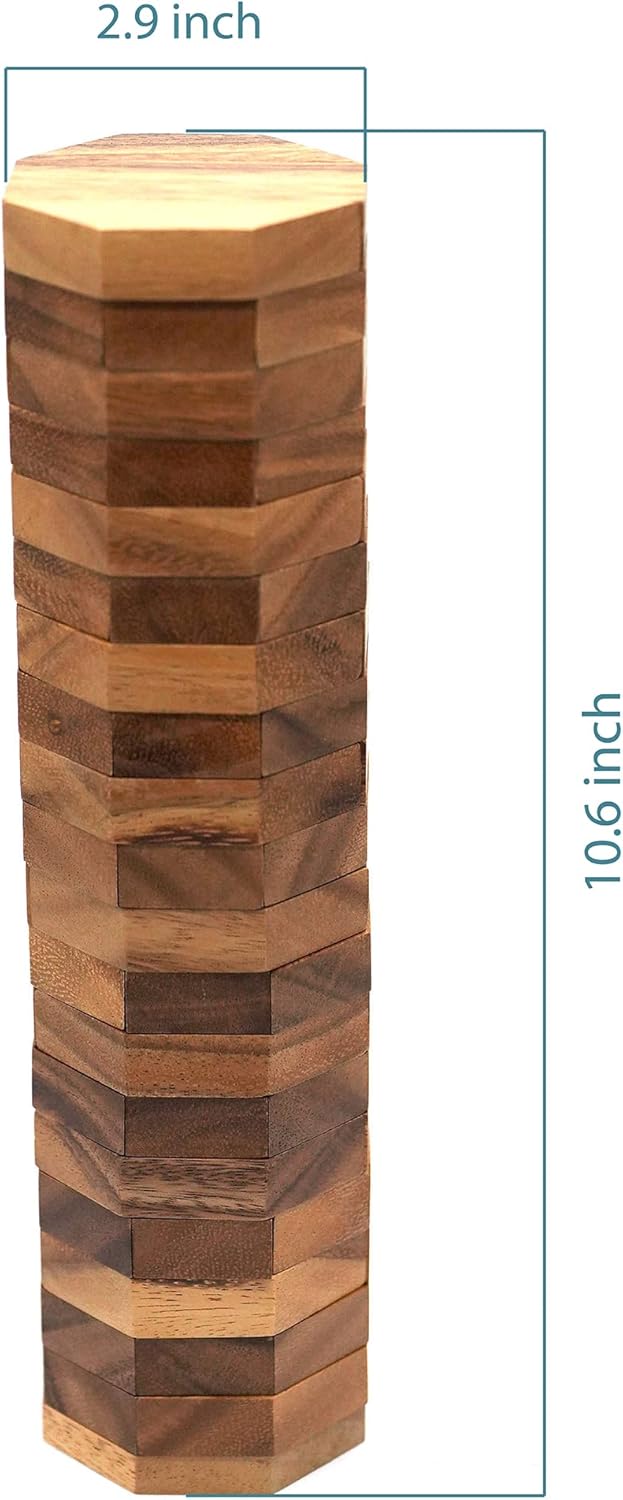 BSIRI Octa Tumbling Tower Game - Wooden Stacking Game, Outdoor Games for Adults and Family, Ideal for Game Night, Home Decor for Living Room, Classroom, Office