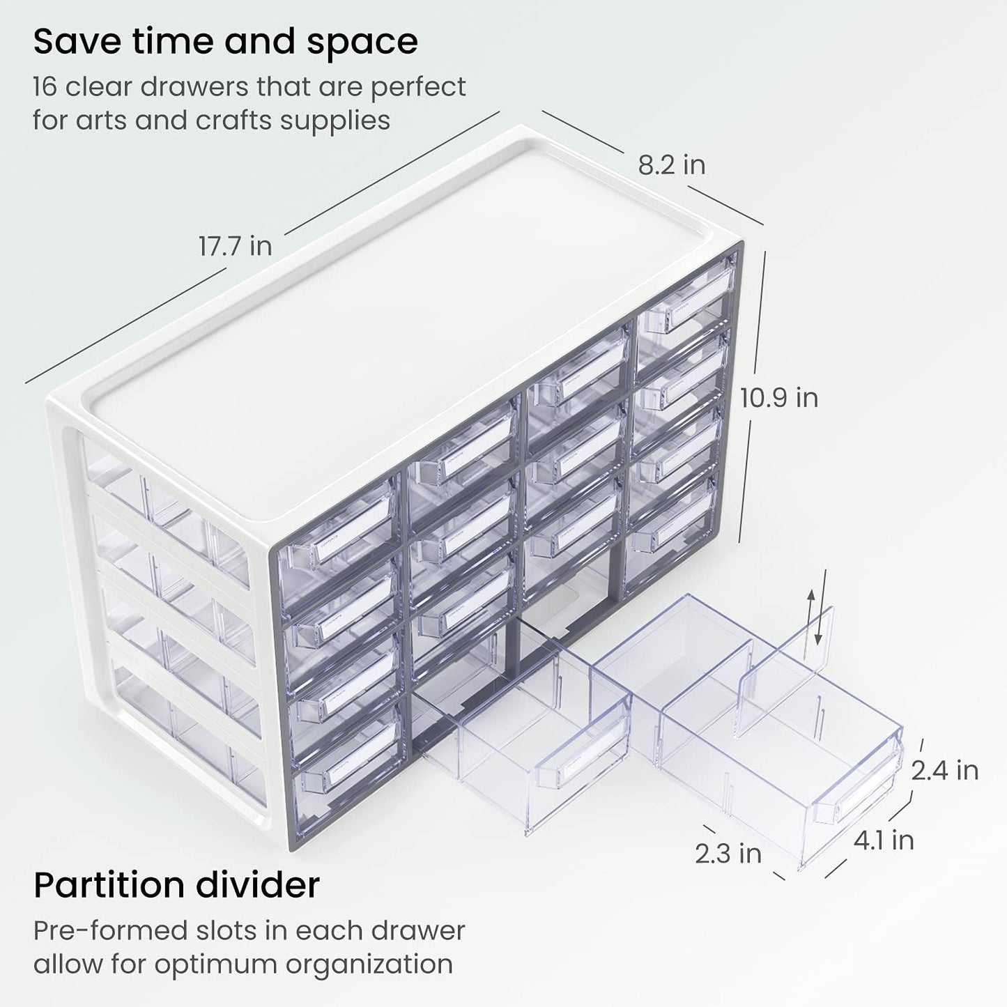 ARTEZA 16 Drawer Storage Cabinet, 17.7 x 8.2 x 10.9 inches, White, Plastic Drawers? with Stoppers, ?Multi Compartment Organizer for Makeup and Art Supplies