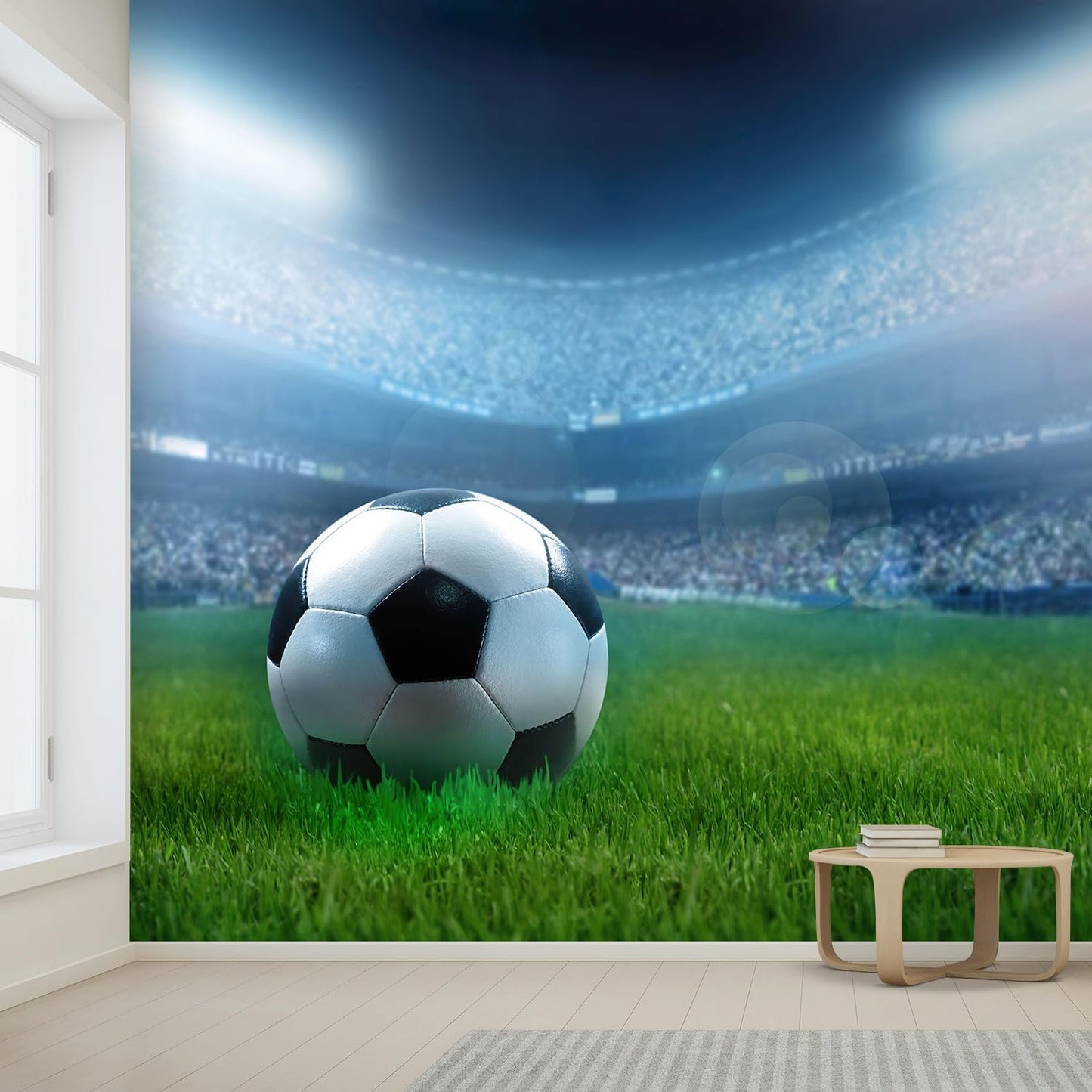 wall26 Wall Sticker/Wall Mural Close Up of a Football Ball on a Full Stadium, Not Peel and Stick, Non-Woven Wallpaper Decorative for Bedroom, Living Room, Office - 108x144 inches