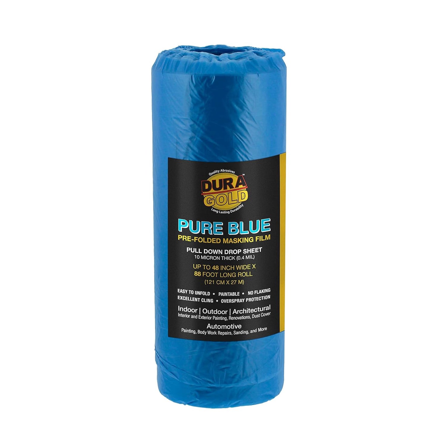 Dura-Gold 48" x 88' Pure Blue Pre-Folded Masking Film - Painters Plastic Roll (0.4 Mil) Pull Down Drop Sheet, Pre-Folded Plastic Sheeting for Painting Protection on Auto, Walls, Furniture