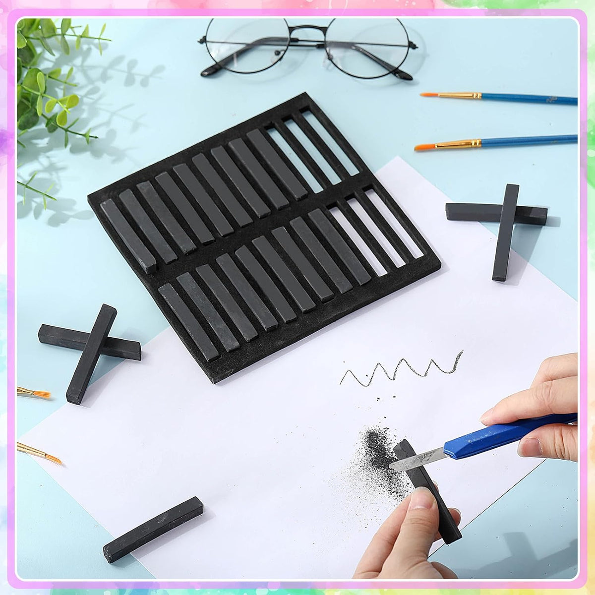 24 Pcs Soft Pastel Drawing Chalk Set Square Sketch Chalk Non-toxic Artist Pastel Sticks for Professional Artists Students and Art Lovers (Black)