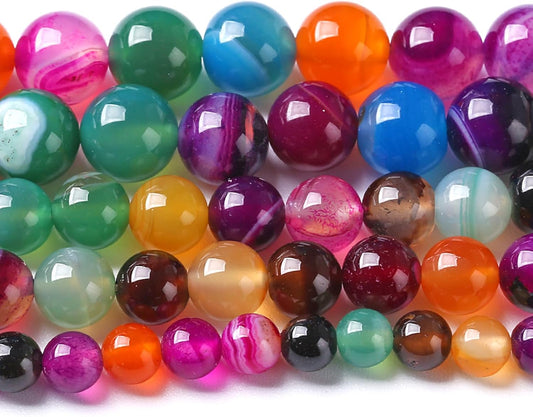 4MM Natural Stone Colorful Stripe Agate Energy Healing Beads Round Loose Beads for Jewelry Making Bracelet 180pcs 2 Strands 32"