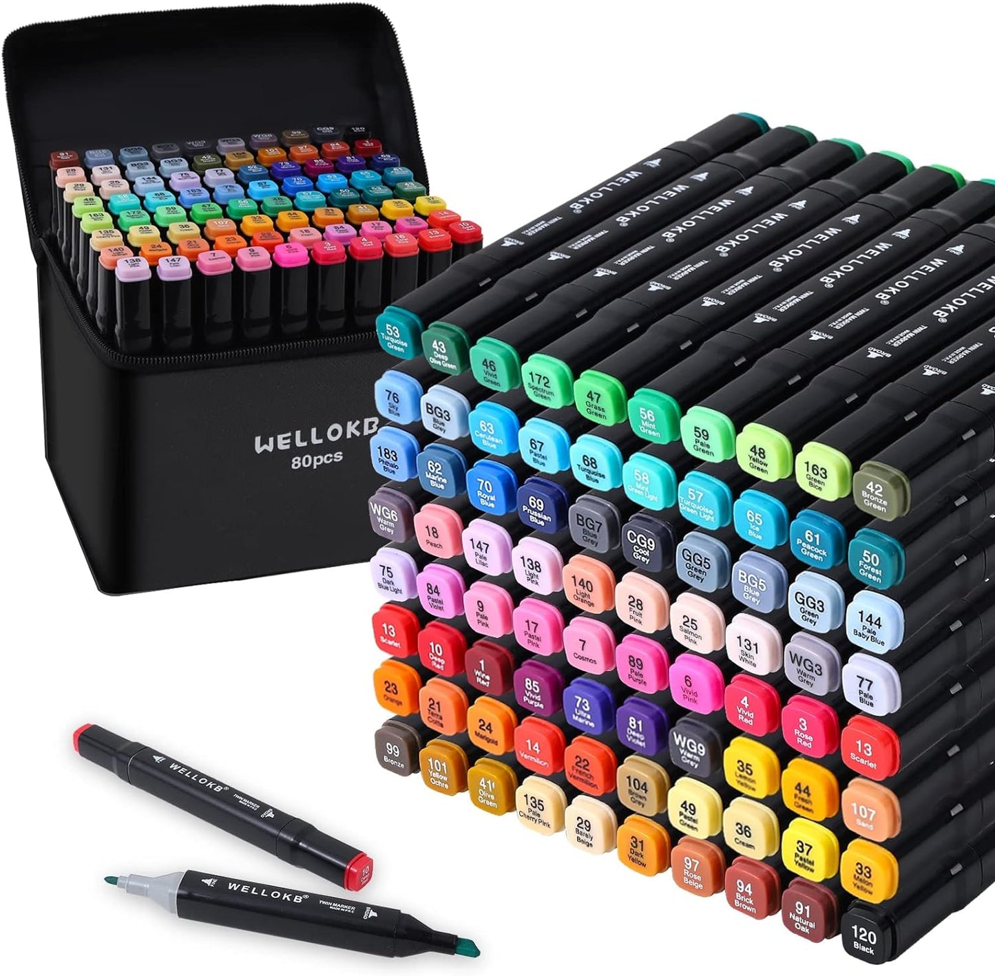 Alcohol Markers, 80 Colors Dual Brush Tip Permanent Art Markers, Coloring Marker, for Book Painting Card Making, Christmas gift for Adults Kids 8-12