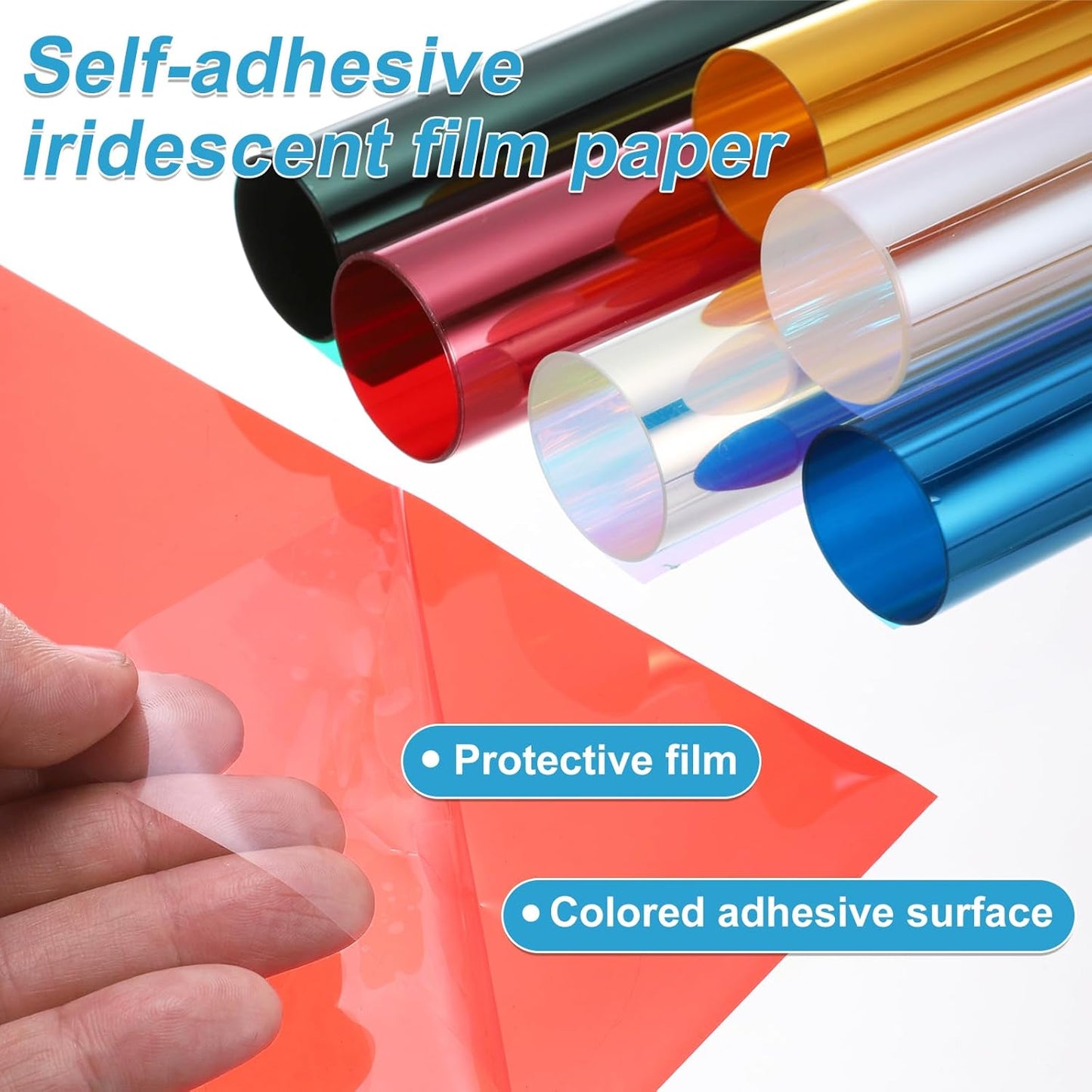 MECCANIXITY Iridescent Window Film,12" x 39" Iridescent Holographic PVC Fabric Dichroic Film Clear Vinyl Paper Roll for DIY Craft Gift Wrapping Bag Decoration,Orange