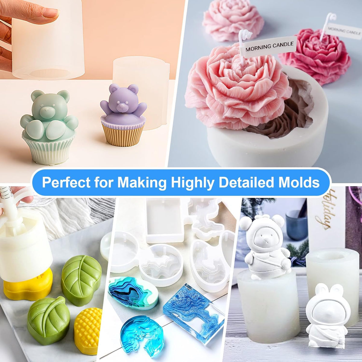 Silicone Mold Making Kit - 20A Liquid Silicone Rubber (1:1 Mix), Non-Toxic & Bubble Free Platinum Cure Silicone for Making Molds for Resin, Soap, Concrete, Craft Molds - 282oz Total