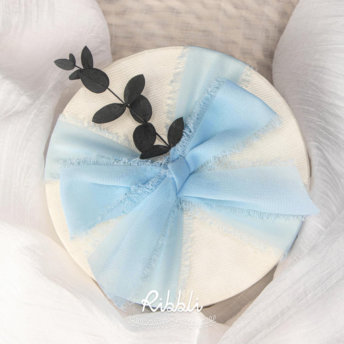 Ribbli Baby Blue Chiffon Ribbon 1-1/2 inch x 20 Yard Handmade Fringe Chiffon Silk Ribbon, Light Blue Ribbon for Wedding Invitations, Bridal Bouquets Wrapping, Flower Arrangement Decoration