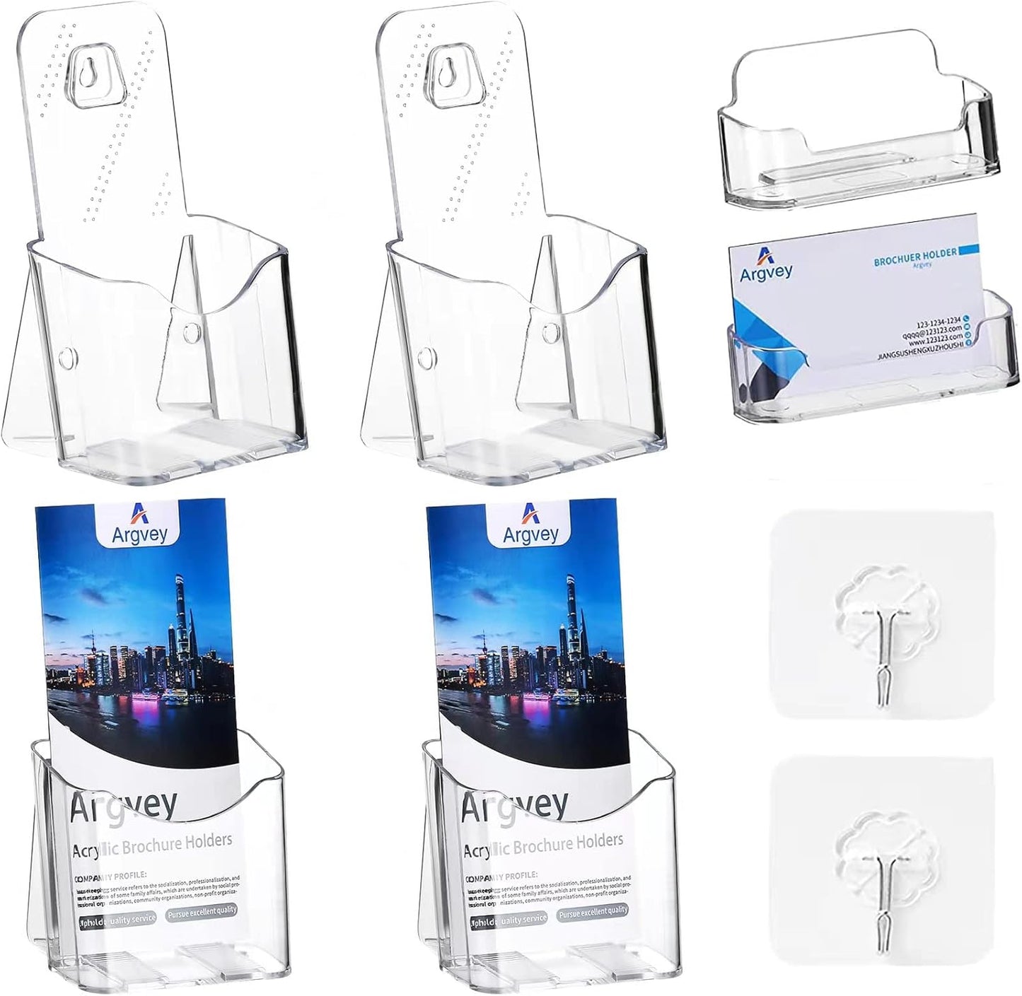 4Pcs Acrylic Brochure Holder, Plastic Trifold 4 Inches Wide Pamphlet Holder Wall Mount/Countertop Organizer for Display Flyer, Booklet, Document, Literature