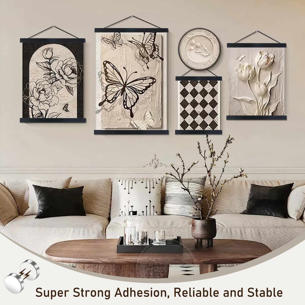 Artmag Magnetic Poster Hanger Frame, 19x19 19x13 19x25 Light Wood Wooden Magnet Canvas Artwork Print Poster Hangers Frames Hanging Kit (Black, 19")