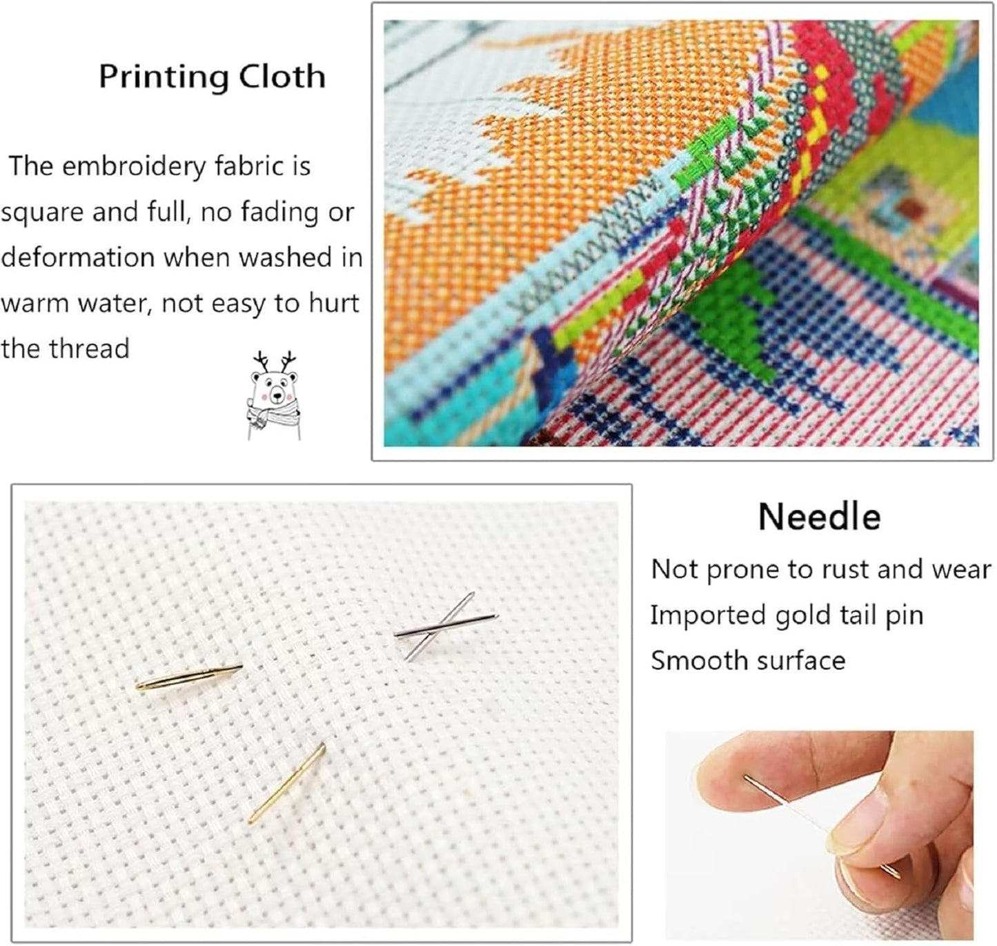 Stamped Cross Stitch Kits for Adults Beginners Pillow Needlepoint Kit with Embroidery Pattern Needlework Kit Prestamped Stitches Kit 11CT Cross Stitching-Lucky Deer 18x18 inch