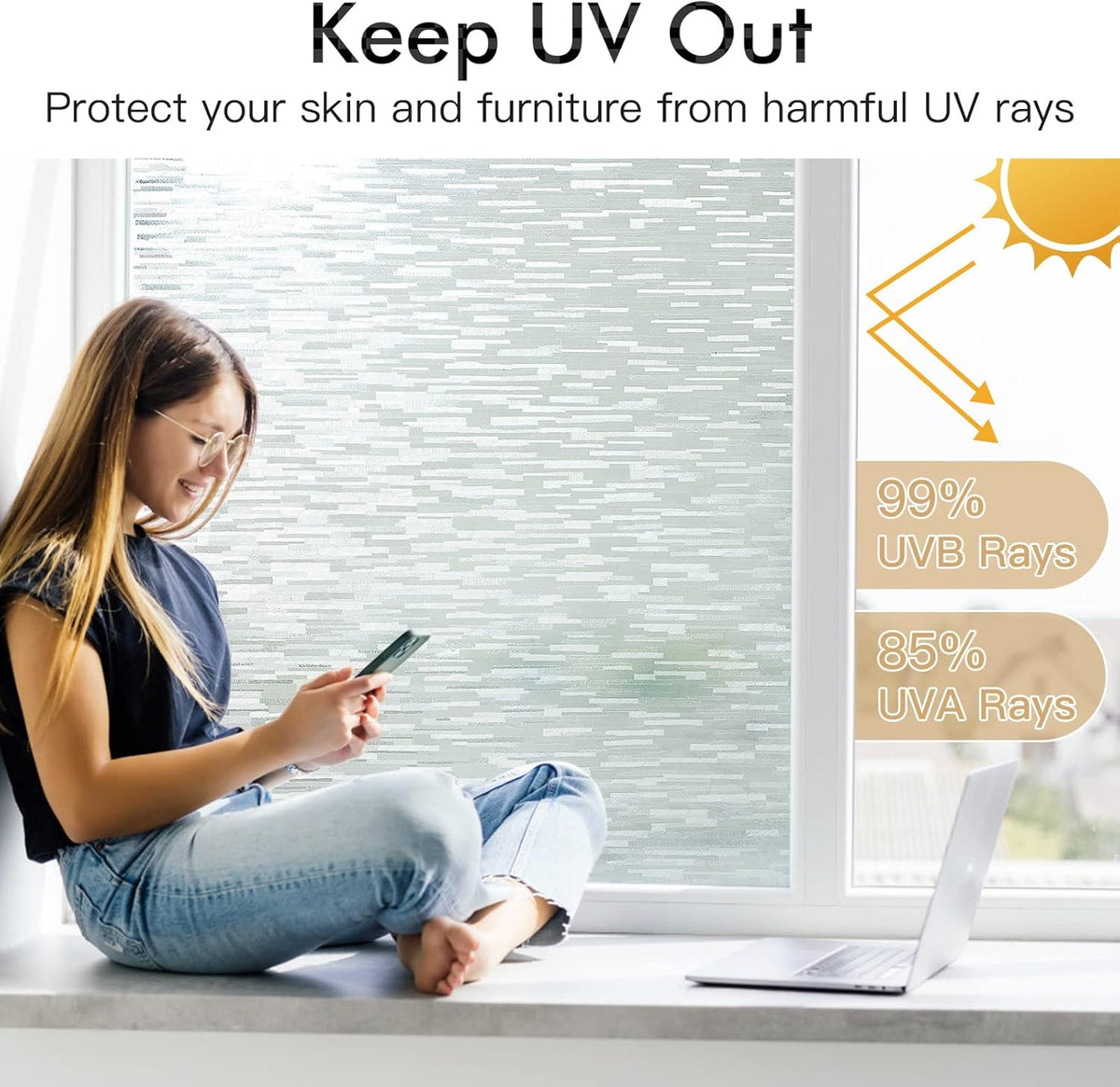 Haton Window Privacy Film, Frosted Glass Static Cling Sun Heat Blocking Window Clings, Frosting Opaque Coverings, Vinyl Removable Stickers Tint for Home Door Office, Non Adhesive 29.5" x 157.4"