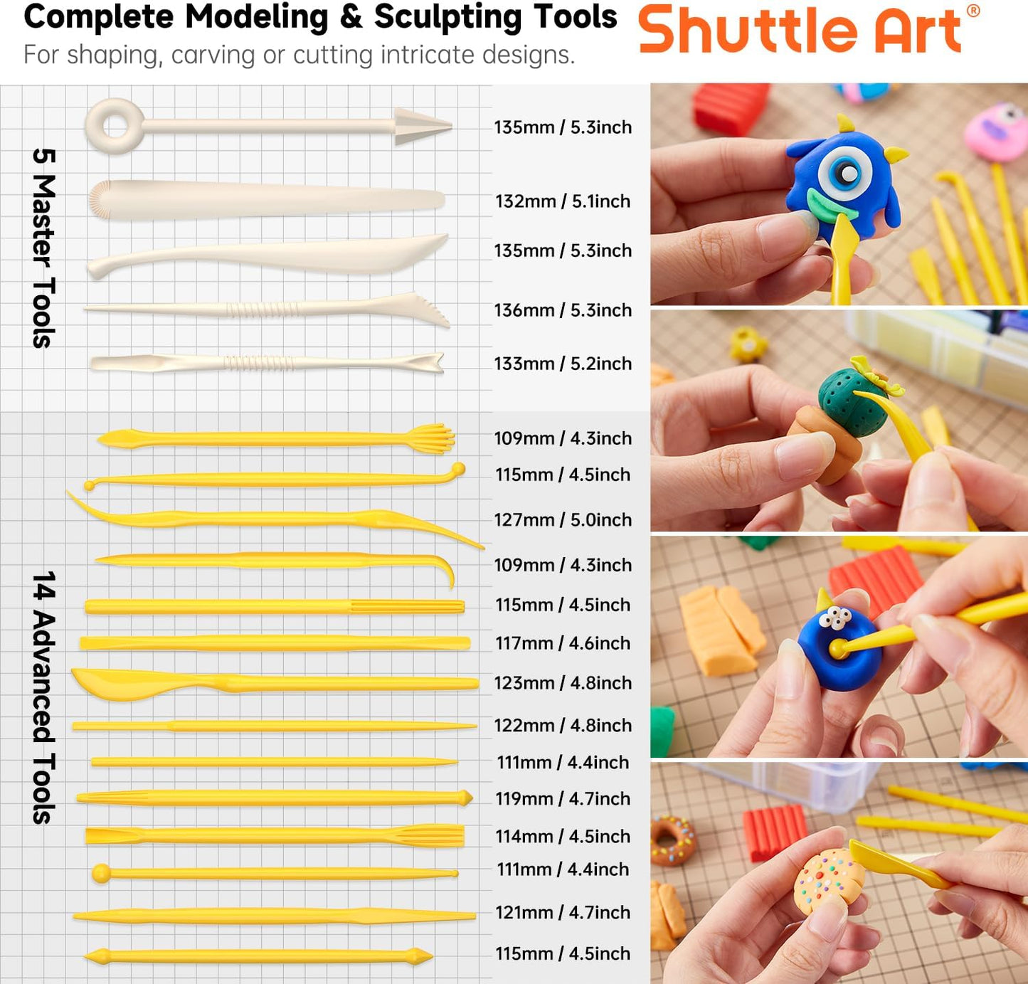 Shuttle Art Polymer Clay Kit, 57 Colors, Soft Oven Clay Kit, 19 Carving Tools and 10 Kinds of Accessories, Non-Stick, Non-Toxic, Ideal Gift for Kids