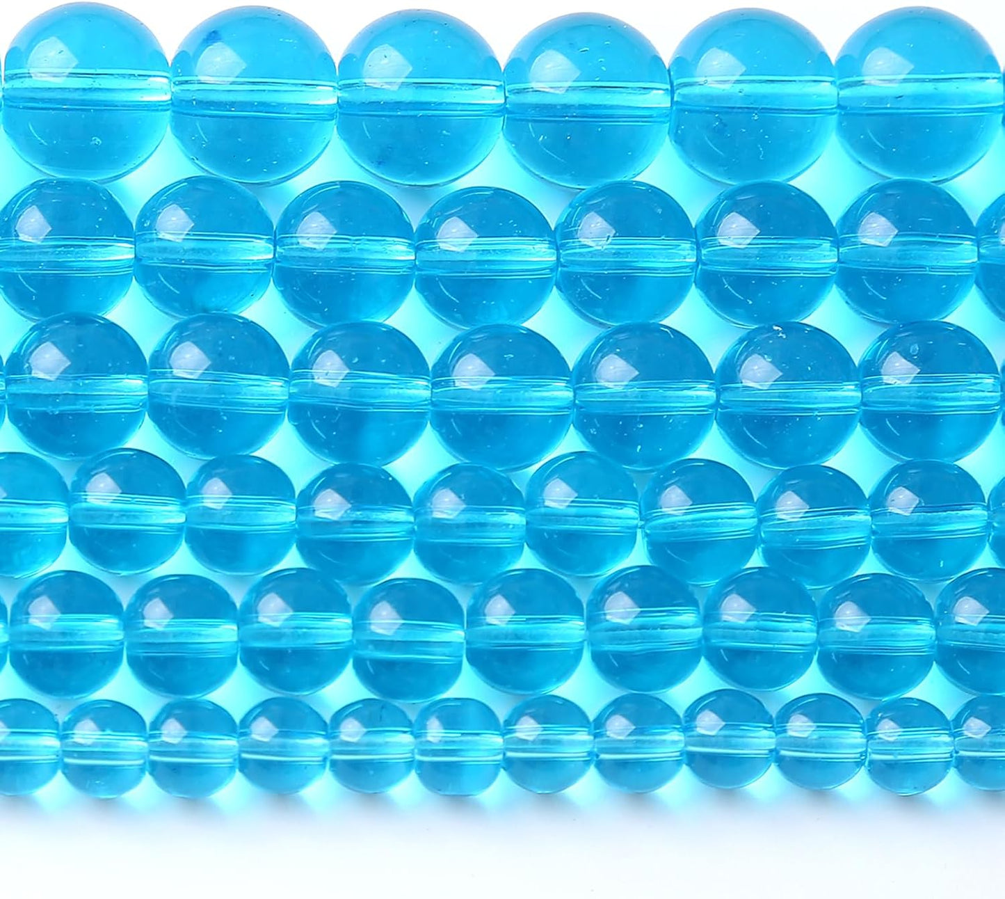 8MM Lake Blue Glass Beads Natural Gemstone Round Loose Stone Beads for Jewelry and Bracelets Making 90pcs 2 Strands 32"