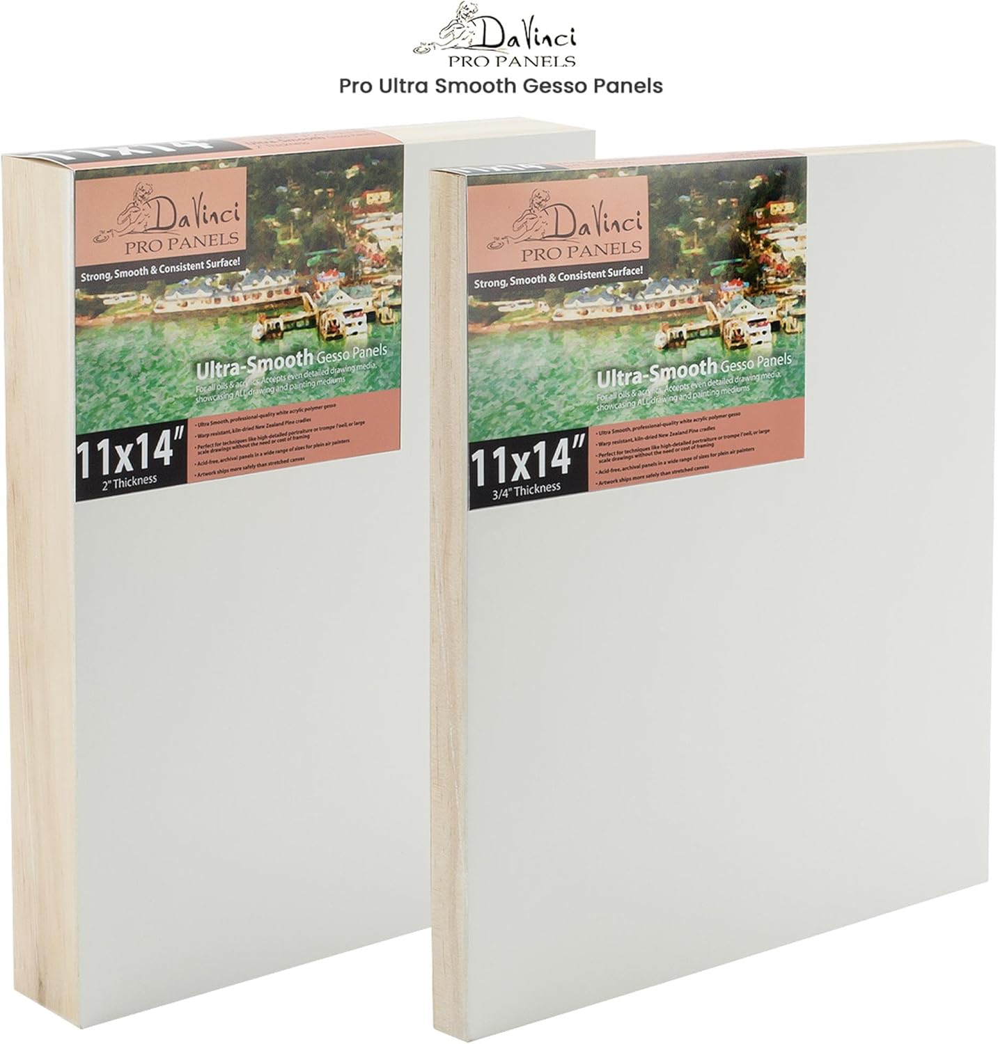 Da Vinci Pro Ultra Smooth Wood Canvas Gesso Board - 3/4" Deep, 8x8 Single White Acrylic Polymer Gesso Panels for Painting Fine Portraits and Ultra Fine Detail Illustrations and Artwork
