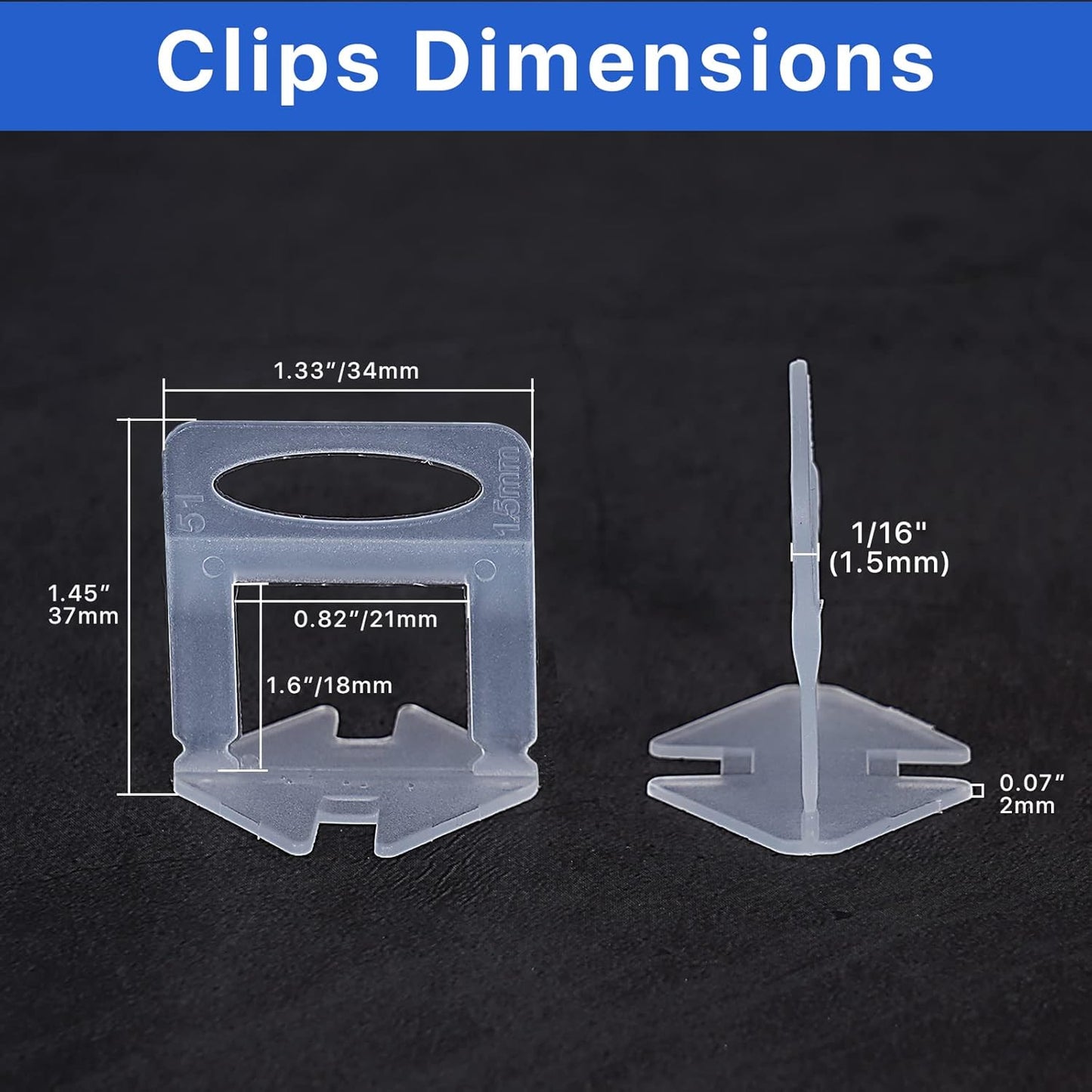Tile Leveling System Clips Spacers Tile Leveler Clips DIY Tile Leveler Spacers 1000 Pcs 1/16" (1.5mm) for Professional Ceramic Tile and Stone Installation (1000 1/16")