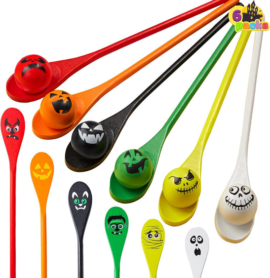 JOYIN 6 Pcs Halloween Egg and Spoon Race Game Set; Eyeballs and Spoons with Assorted Colors for Kids Adults Halloween Outdoor Fun Games, Party Favor Supplies, Classroom Activities