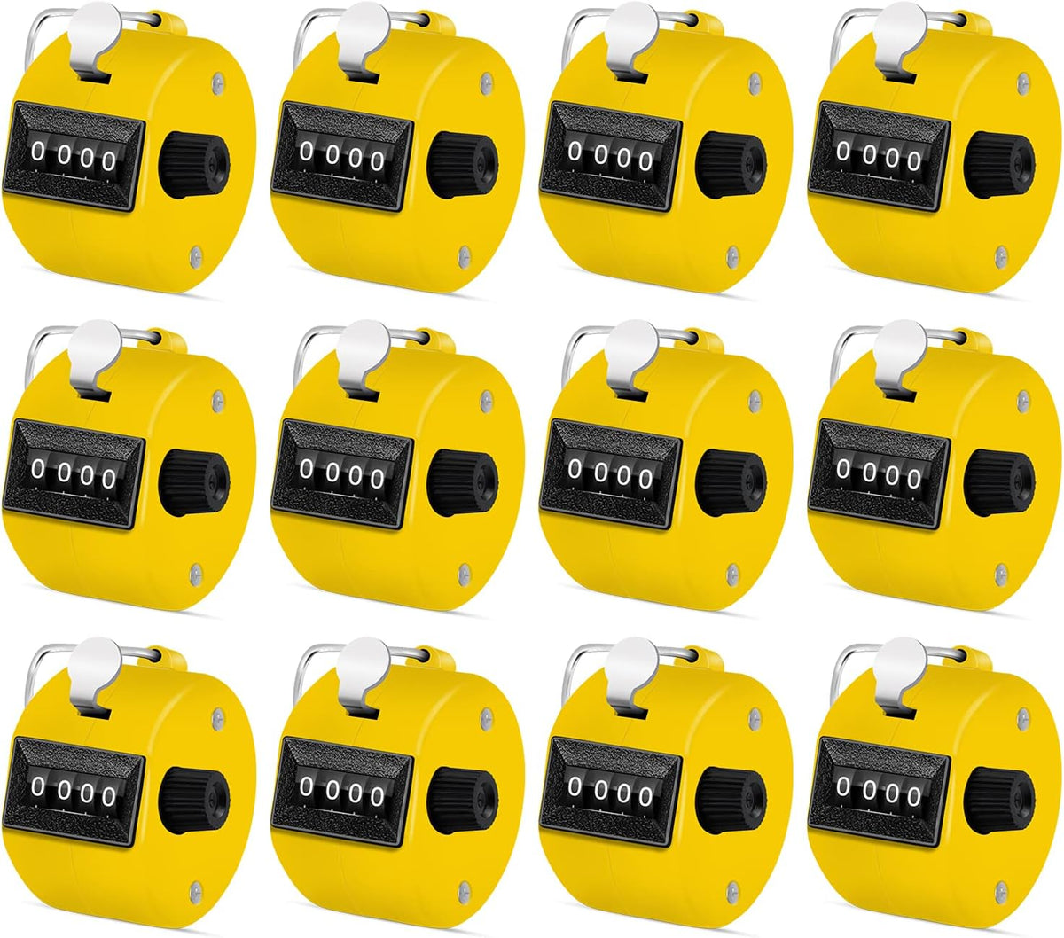 12 Pcs Hand Tally Counter 4-Digit Lap Counter Clicker, Manual Mechanical Handheld Pitch Click Counter with Finger Ring for School Golf & Knitting Row Croche