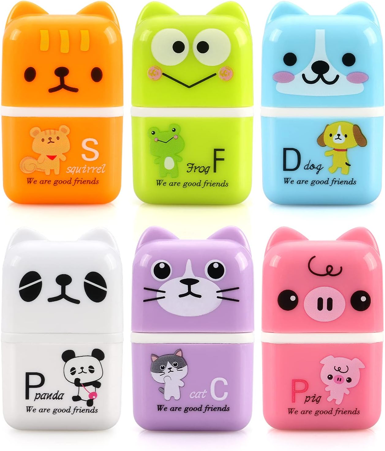 Tamaki 6 Pack Erasers for Kids, Cute Erasers with Cover and Roller, Pencil Rubber Eraser for Party Favors Gift Supplies (Model B)