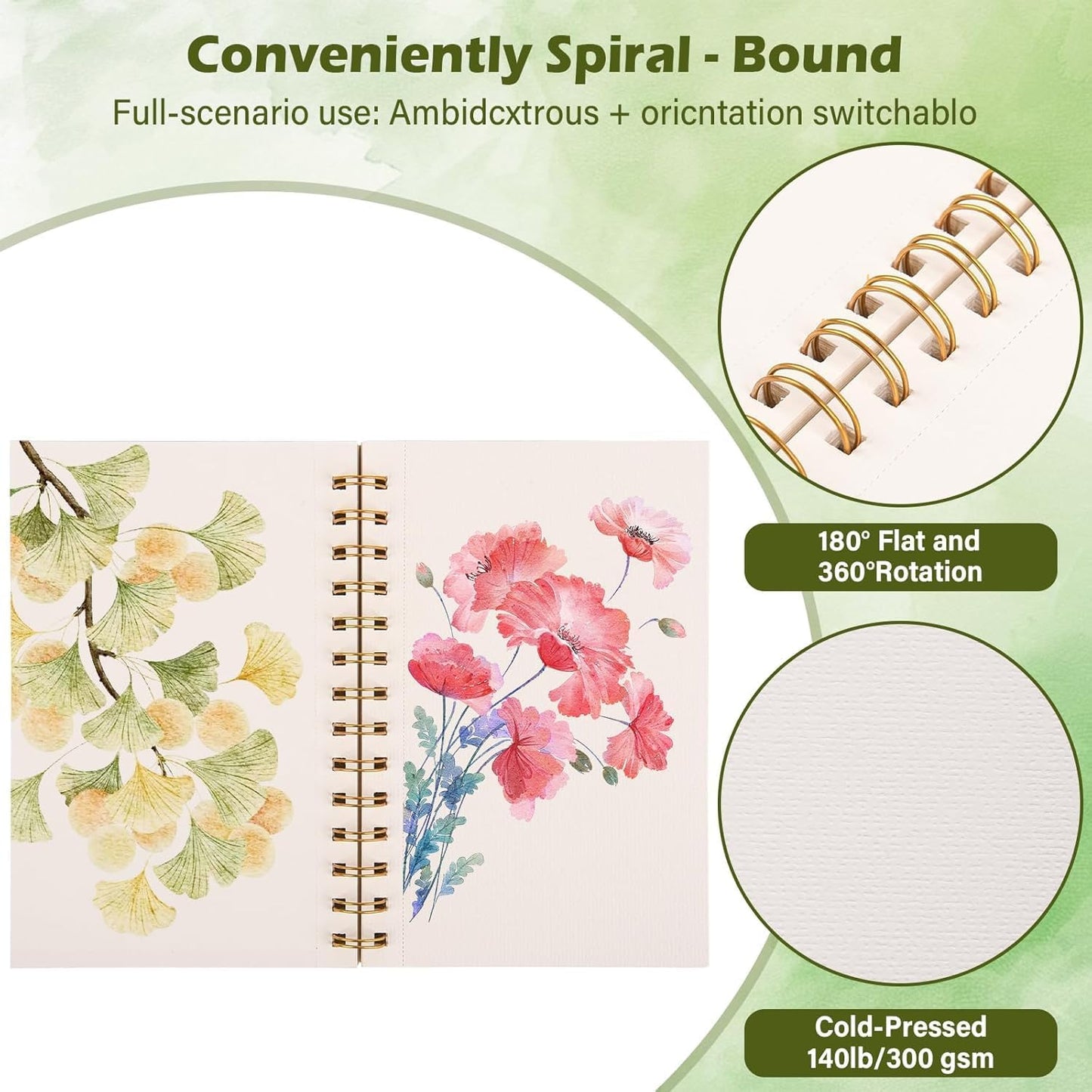 2-Packs Watercolor Paper Pad 3.5x5.5 Inch | 30 Sheets 140lb/300g,Spiral-Bound, Tear-Resistant & No-Bleed | Artist-Grade for Water Color Paper/Ink | Compact Travel Sketchbook (Adults, Students)