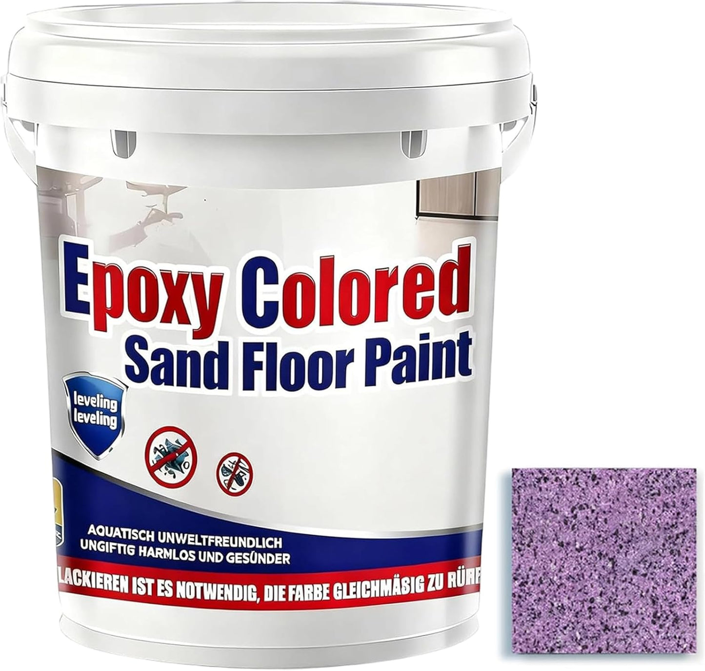 Epoxy Colored Sand Floor Paint, Epoxy Floor Paint for Concrete, High Gloss Marble Effect Coating, Waterproof Non-Slip Concrete Paints, Suitable for Indoor/Outdoor Use (Purple,160 oz/5 kg)