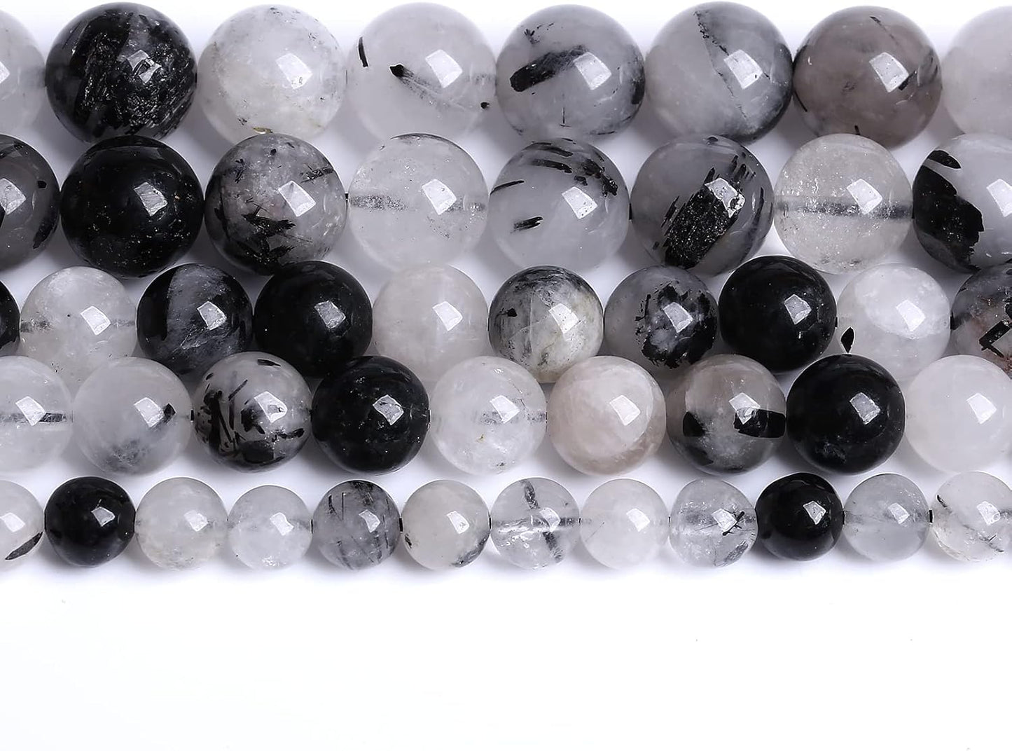 AAA Natural Black Quartz Rutilated Beads Round Loose Beads for Jewelry Making DIY Bracelet 32pcs 12mm Crystal Energy Healing Power Stone (Black Rutilated Quartz Crystal, 12mm)