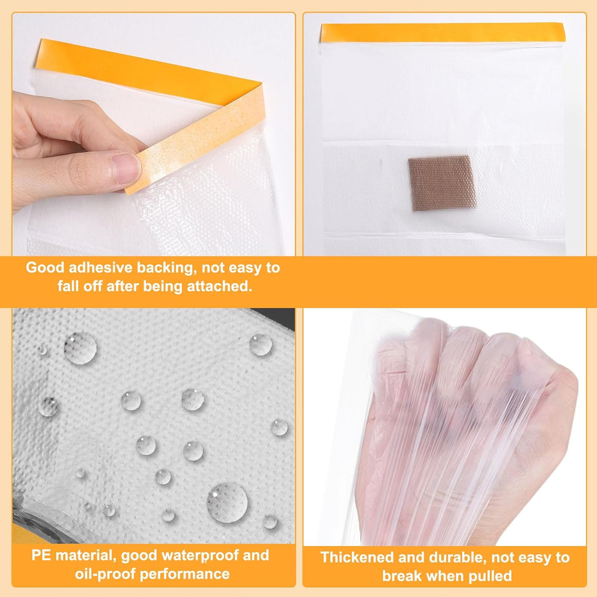 HARFINGTON 3 Rolls Pre-Taped Masking Film 177.2" x32.8ft Double Adhesive Tape and Drape Painters Plastic Drop Cloth Film with Tape Plastic Sheeting for Automotive Painting Covering