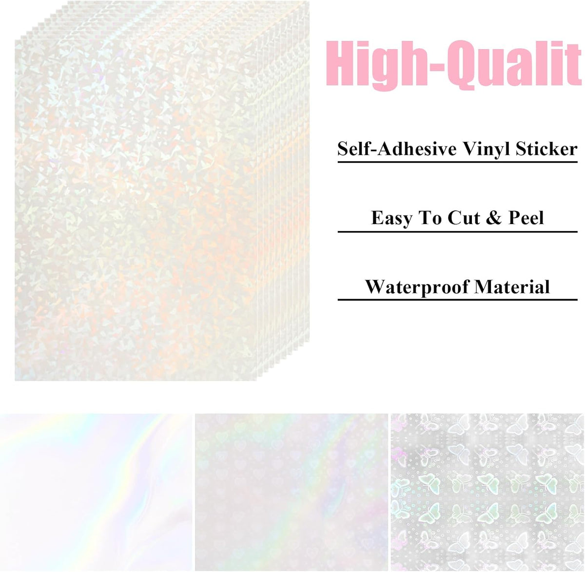 STARVAST 90 Sheets Holographic Sticker Paper, Transparent Holographic Vinyl Laminate Sheets, Self Adhesive A4 Size Printable Holographic Paper with Gem Rainbow Spot Star Patterns