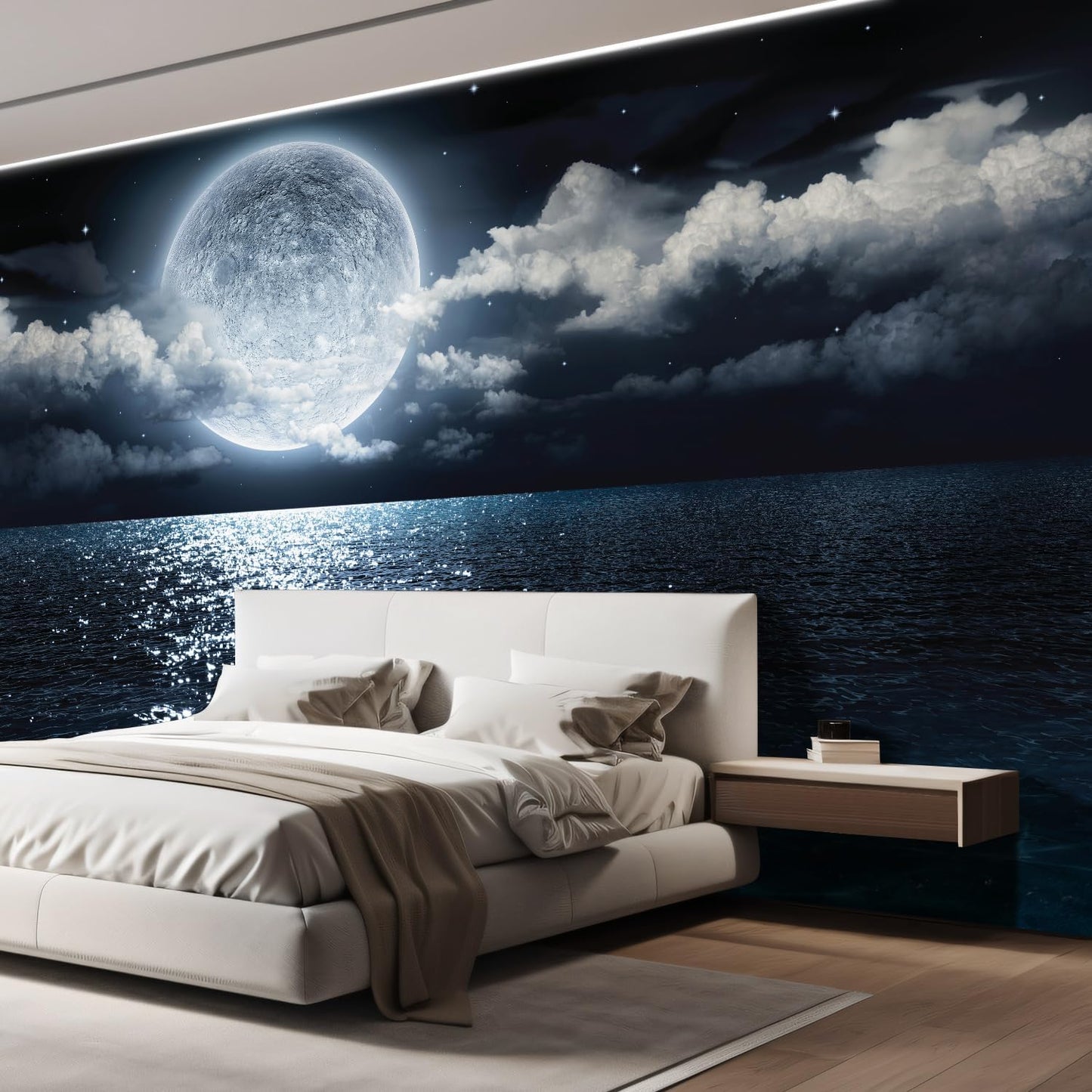 wall26 Wall Sticker/Wall Mural Sea Under Moonlight, Not Peel and Stick, Non-Woven Wallpaper Decorative for Bedroom, Living Room, Office - 120x120 inches