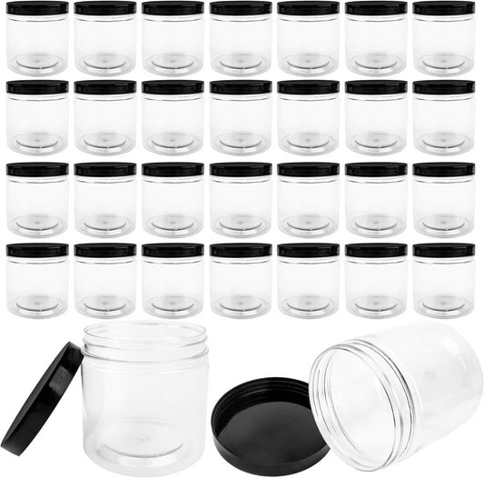 30 Pack 12oz Clear Plastic Jars with Black Lids Plastic Empty Storage Containers Refillable Round Clear Cosmetics Containers Clear Jars for Candy Kitchen Food Storage DIY Crafts Making