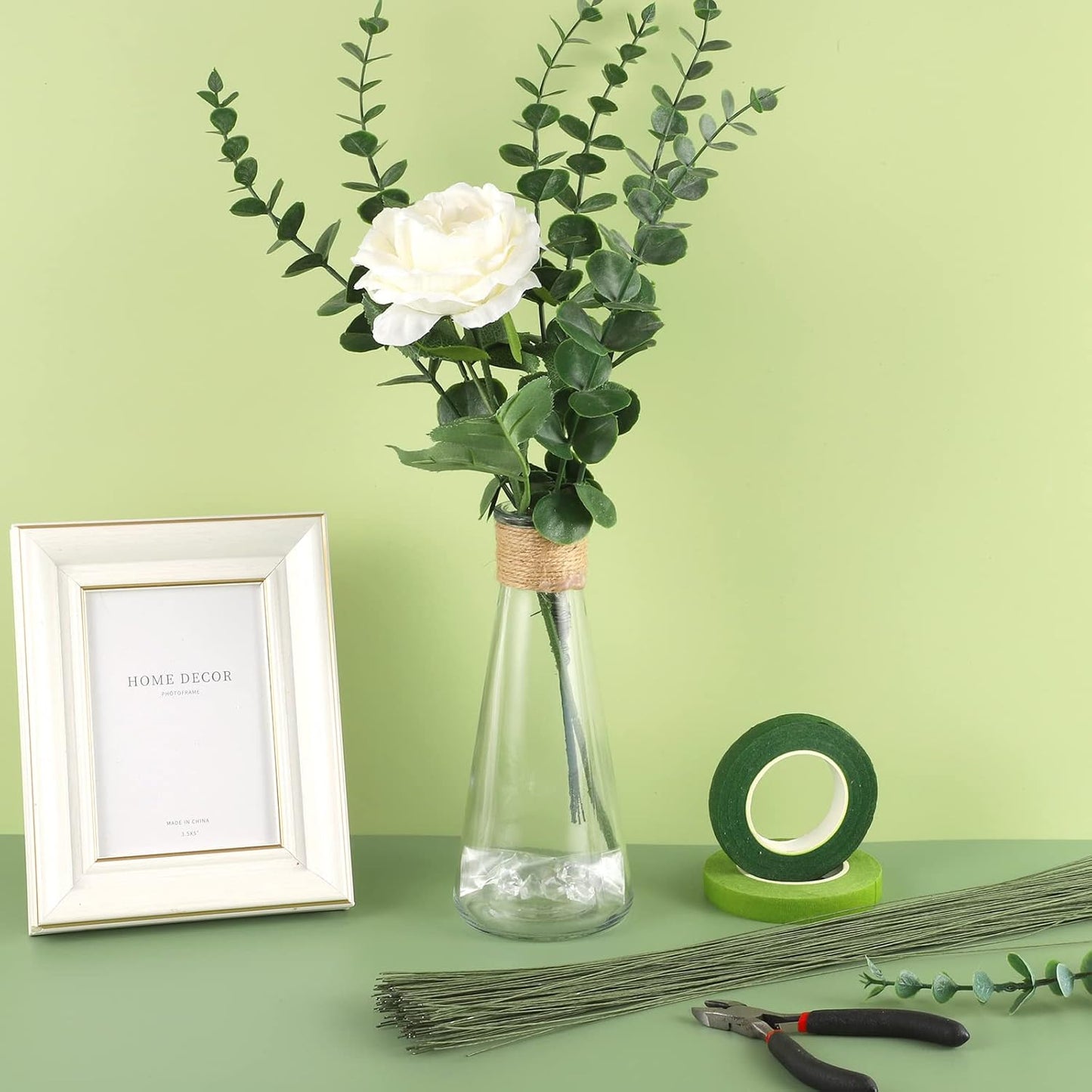 200 Pcs Floral Wire 26 Gauge Crafts Florist Green Floral Wire for Crafts Bouquet Stem Wreath Making Flower Arrangement Supplies (Green,14 Inch)