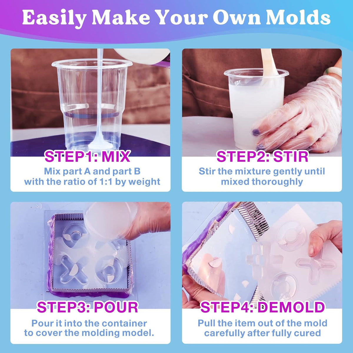 LET'S RESIN 8oz Silicone Mold Making Trial Kit, Fast Cure Mold Making Silicone Rubber, Easy Mixing, Flexible Platinum Cured Molding Silicone for Casting Resin Molds & Silicone Molds (Translucent)