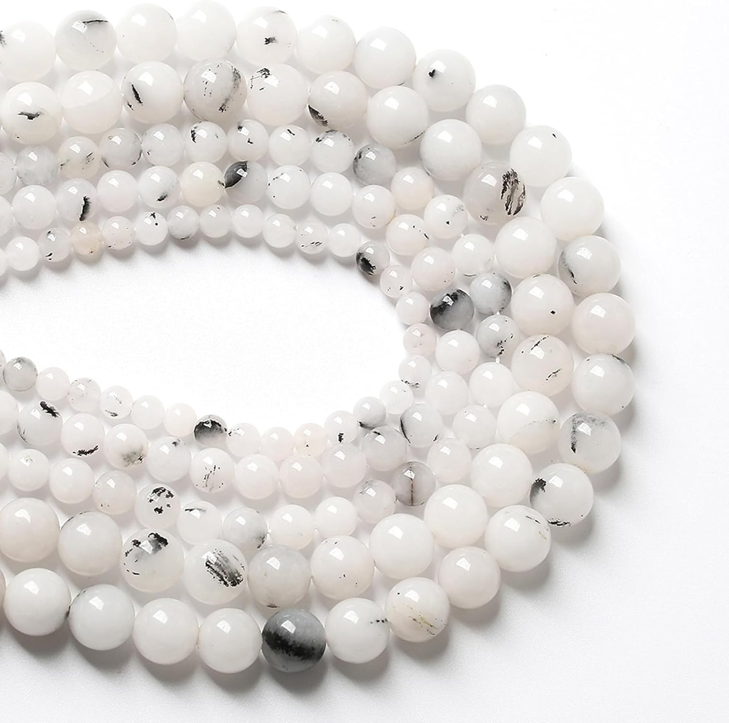 60pcs 6mm Natural Black Rutilated Quartz Crystal Jade Stone Beads for Jewelry Making Energy Healing Power Stone Beads DIY Bracelet Necklace Accessories 15" (6mm, Black Rutilated Quartz Jade)