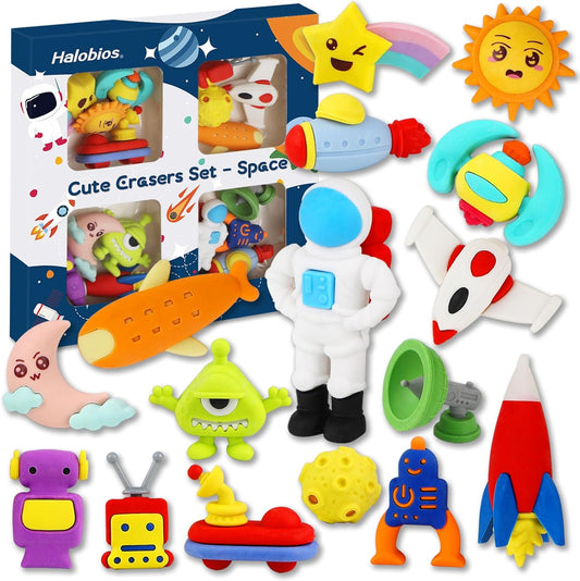 Erasers Set for Kids, Space Astronaut Pencil Eraser Bulk for Kids, Take Apart Puzzle Erasers for Classroom Prizes, Game Reward, Egg Fillers, Back to School Gift for Boys and Girls Desk Pets