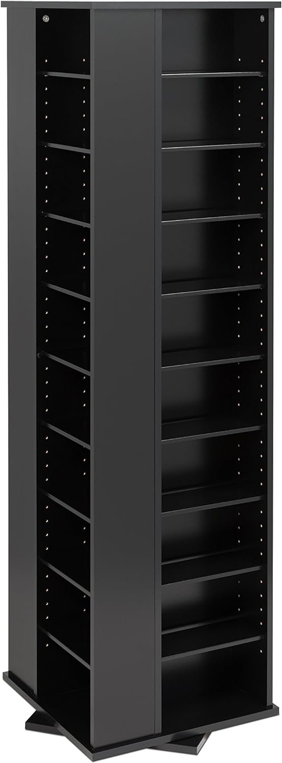 Prepac 4 Sided Revolving Display Cabinet, Black Storage Cabinet with 36 Adjustable Shelves Narrow DVD Storage Cabinet Ideal for Living Room 18.75" D x 18.75" W x 65" H