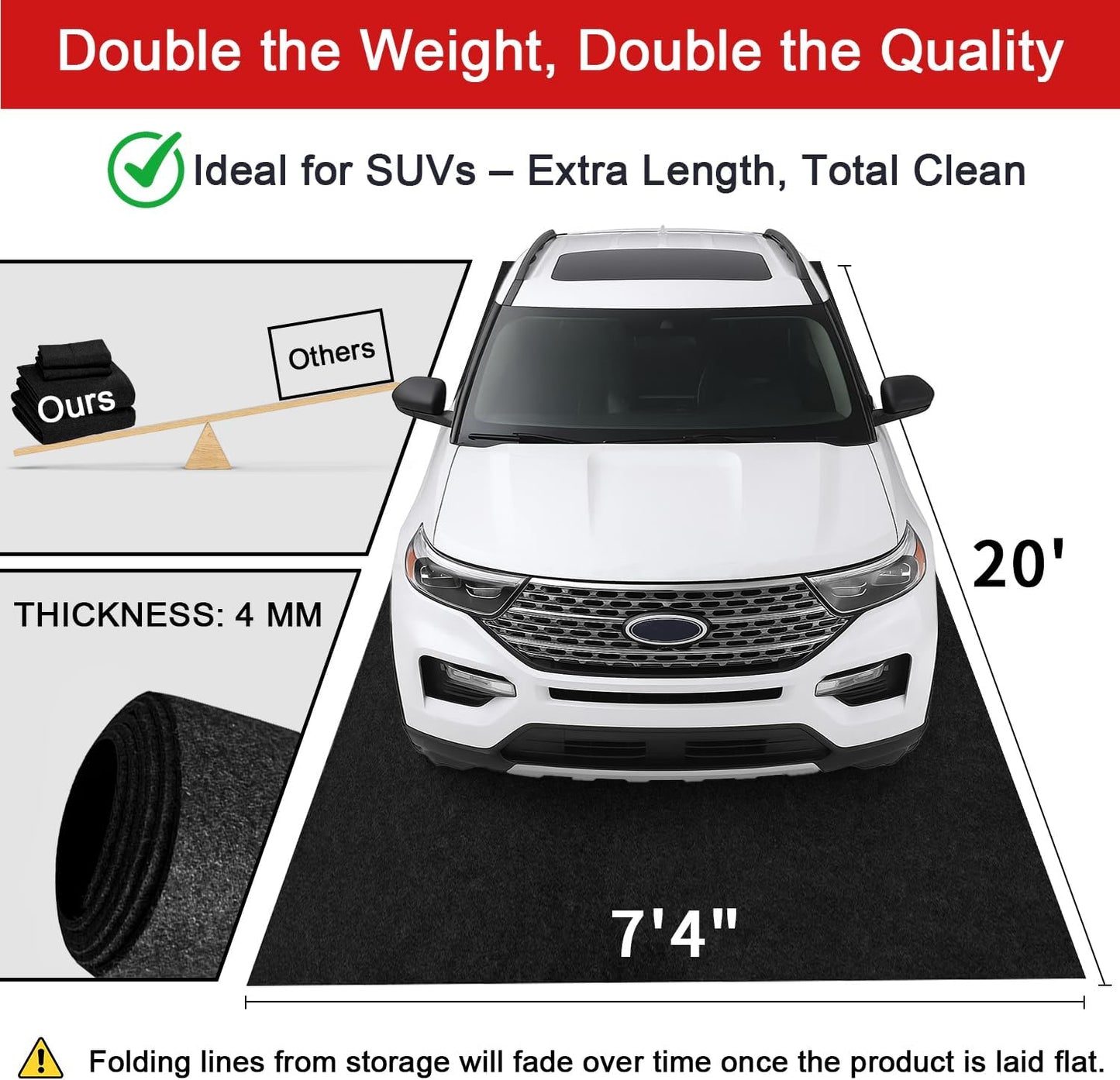 20' x 7'4" Garage Floor Mats - All-Weather Garage Floor Mats for Under Car, Absorbent Oil Spill Mat, Anti-Slip Garage Carpet, Reusable Garage Mats with Waterproof Backing, Garage Car Mat & Floor Mat