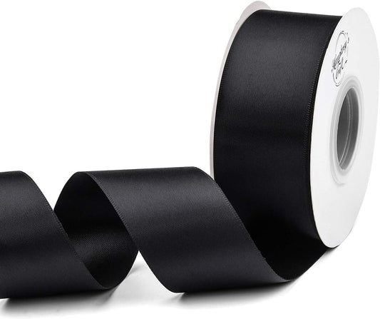 Humphrey's Craft 1-1/2 Inch Black Double Faced Satin Ribbon - 25 Yards Variety of Color for Crafts Gift Wrapping DIY Bows Bouquet Decoration Sewing Christmas Tree Wedding and Invitation Card.