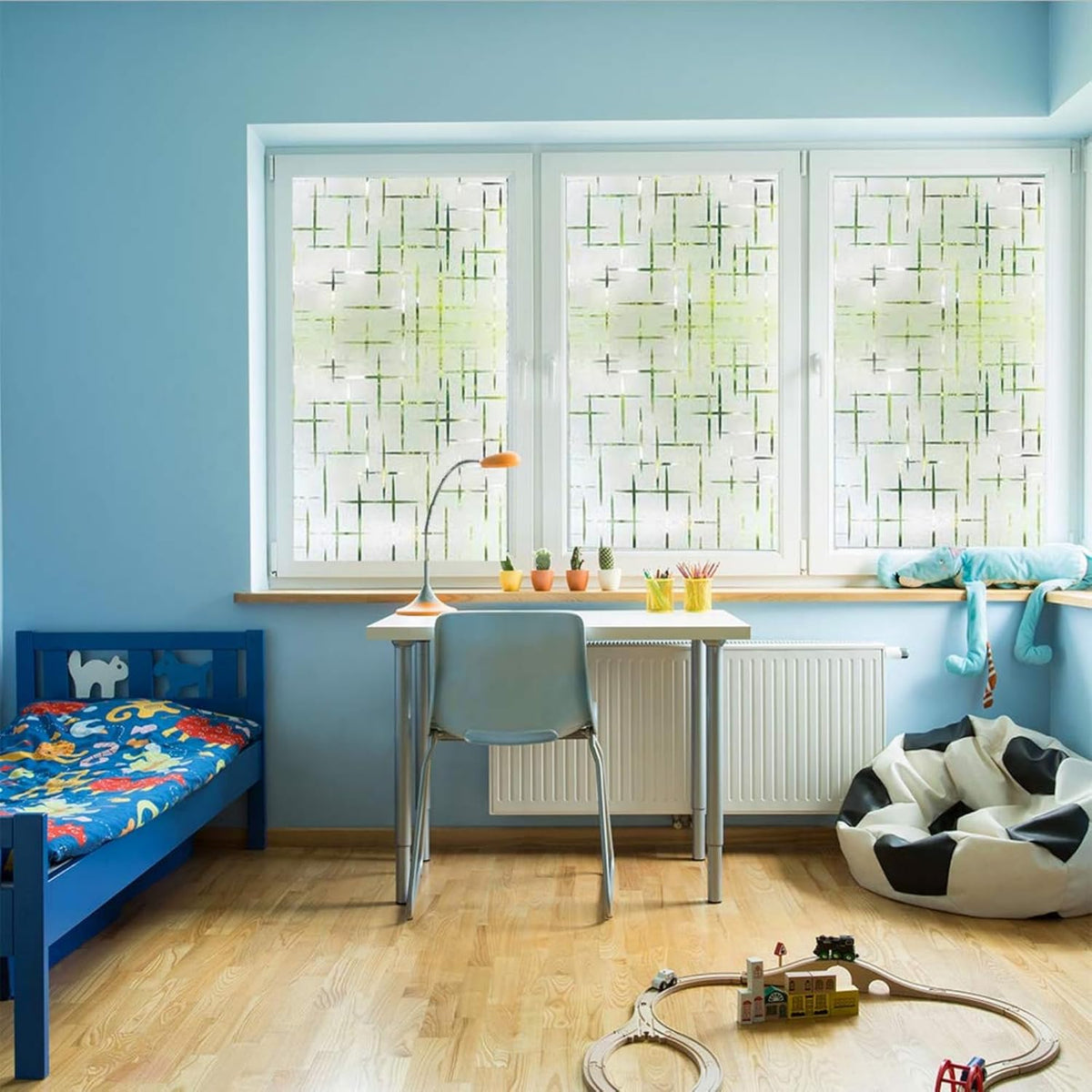 Finnez Frosted Window Film Non-Adhesive, Frosting Privacy Film for Glass Windows, Self Static-Cling Decorative Window Cling for Home Office UV Protection Cross Pattern 17.5 x 157.4 inches