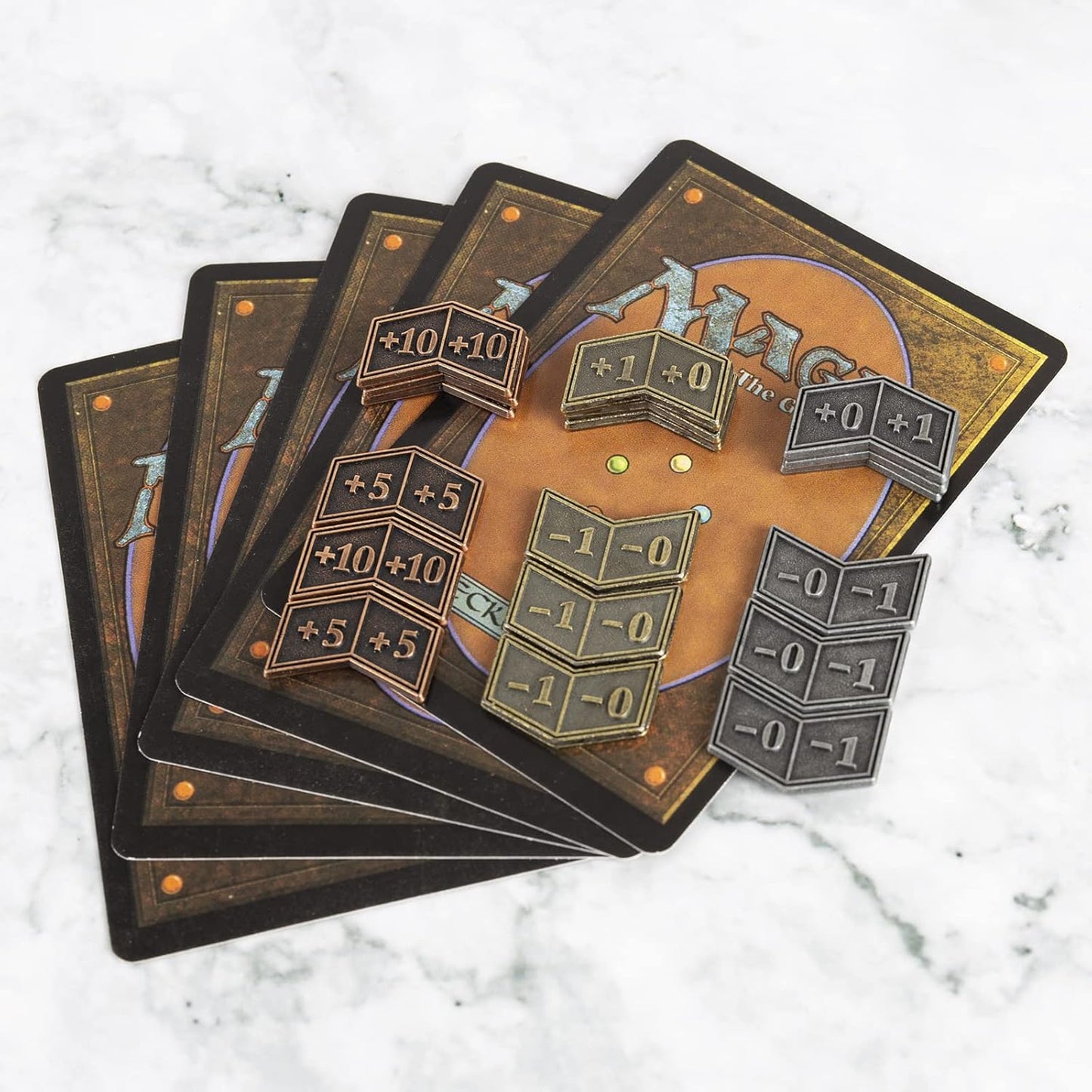 45 Pieces Antique Metal Buff Counter Tokens Magic The Gathering Token Creature Stats or Loyalty Counters for MTG CCG Card Gaming Accessories with Velvet Bag