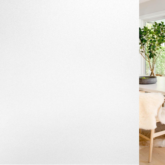 rabbitgoo Window Privacy Film, Non-Adhesive Frosted Glass Window Film for Bathroom, Static Cling Heat Blocking Stickers for Home Indoor Opaque Frosting Coverings House Tint, Matte White 35.4" x 157"