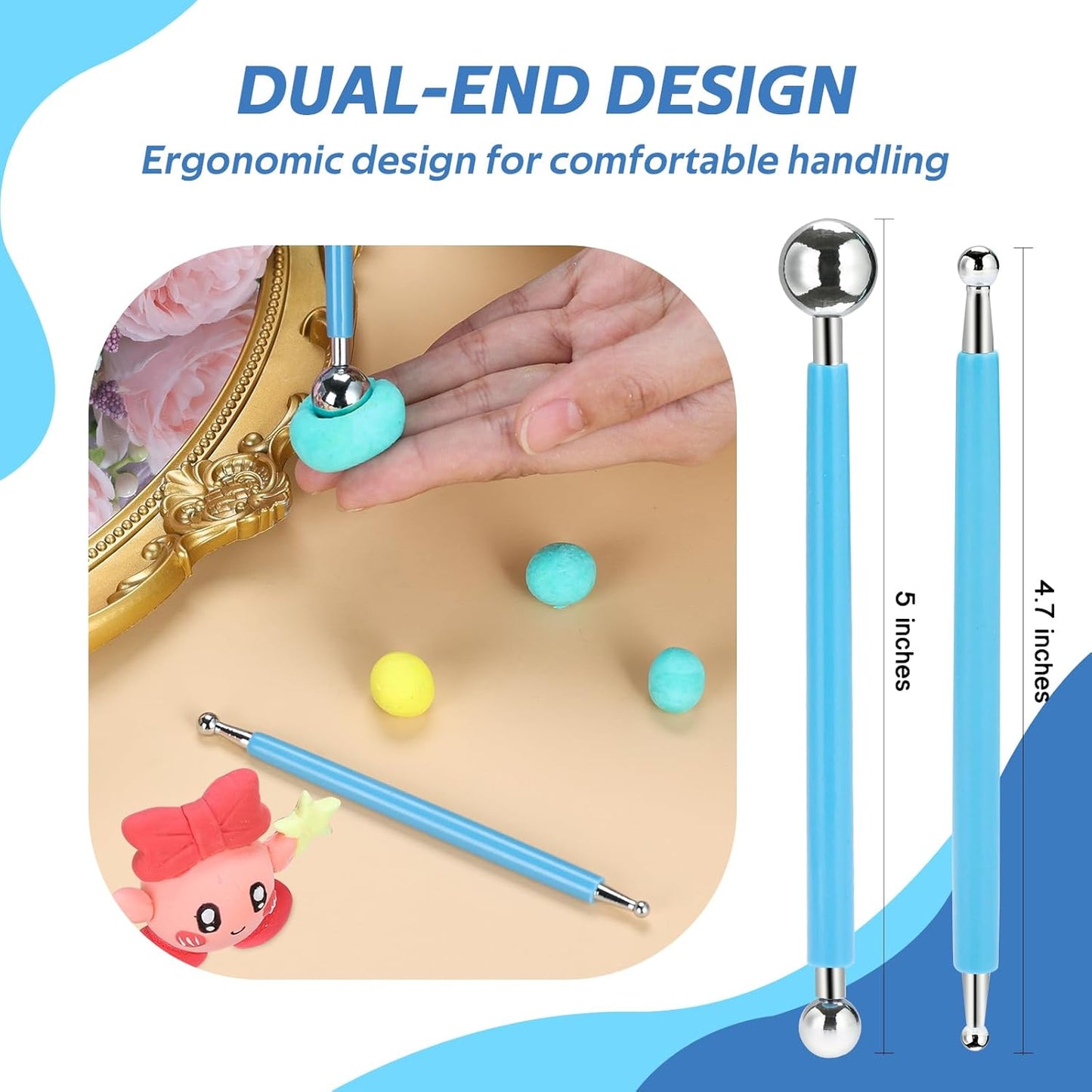 Polymer Clay Tools, Modeling Dotting Tools, Silicone Clay Sculpting Tool, Air Dry Clay Kit for Painting Embossing Scoring Modeling, Nail Art