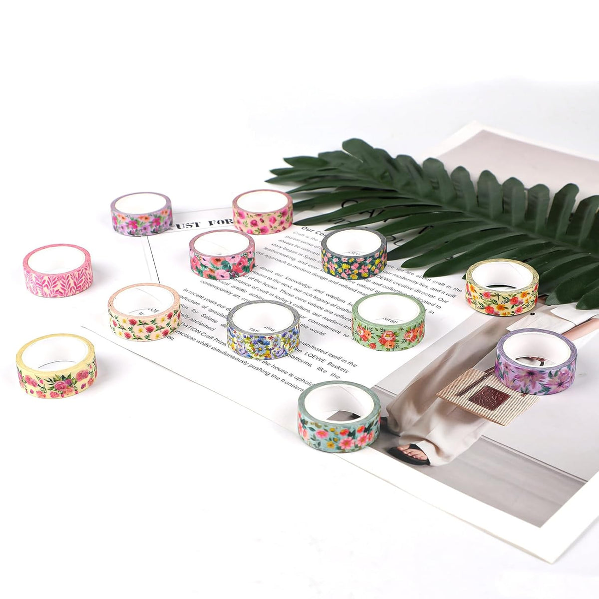 12 Rolls Flower Washi Tape Set, Floral Masking Tape, Spring Colorful Garden Themed Decorative Paper Tape for Monther's Day Scrapbooks Journals Vision Boards Planners DIY Crafts 16.4FT