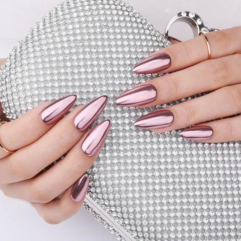 6 Colors Solid Chrome Nail Glitter Powder Set Metallic Mirror Chrome Powder for Nails, Gold Rose Gold Champagne Mutil Colors Palette Nail Pigment Powder Manicure Nail Art Decorations