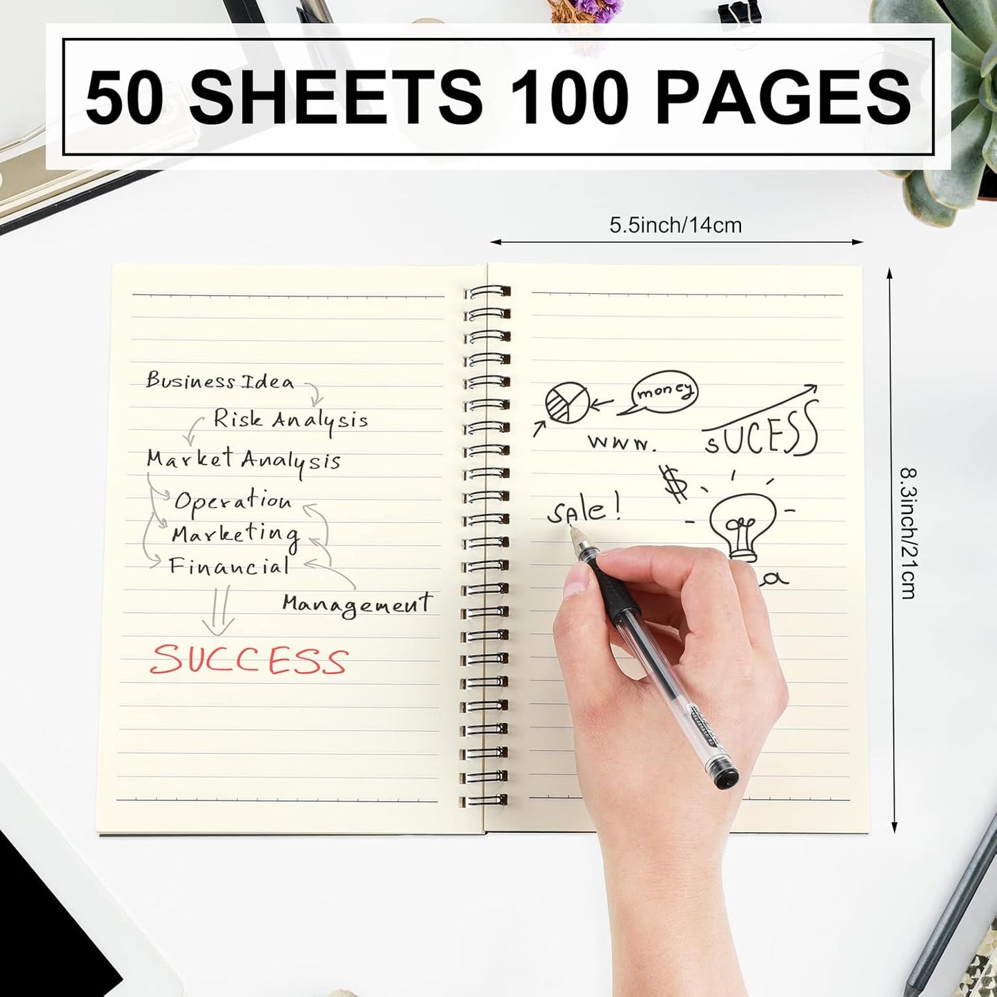 Yahenda 200 Pcs Spiral Notebook Bulk A5 Journal Lined 8.3'' x 5.5'' Writing Composition Paper Small Notepad Subject Notebook for Students Office Business Back to School Supplies (Black)
