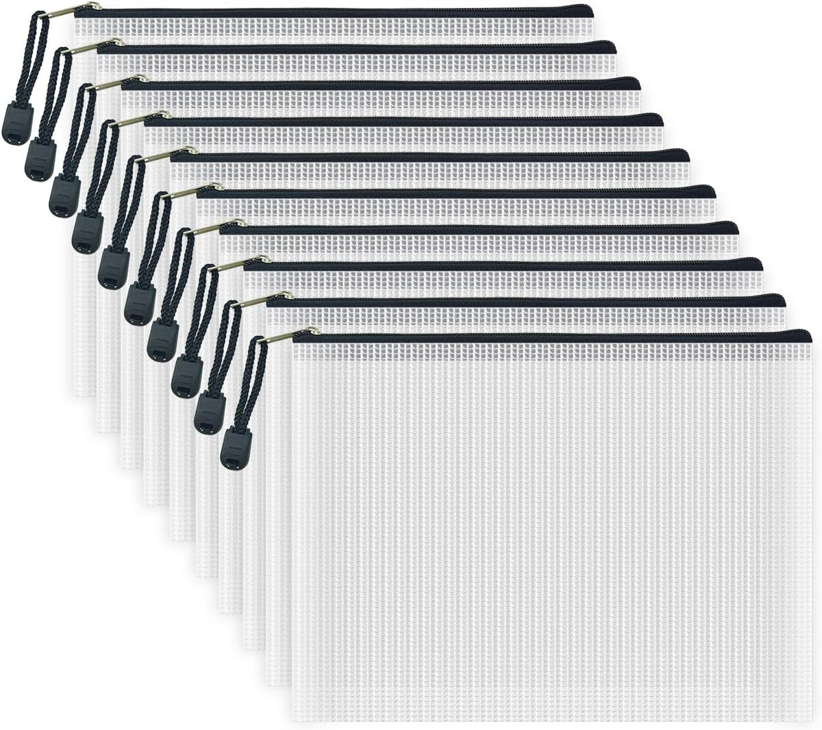 AUSTARK 10 Pcs Zipper File Bags, Waterproof Plastic Mesh Pouch for Office School, Board Game Storage Bags (A5 Size 9.2''x6.7'', White and Black)